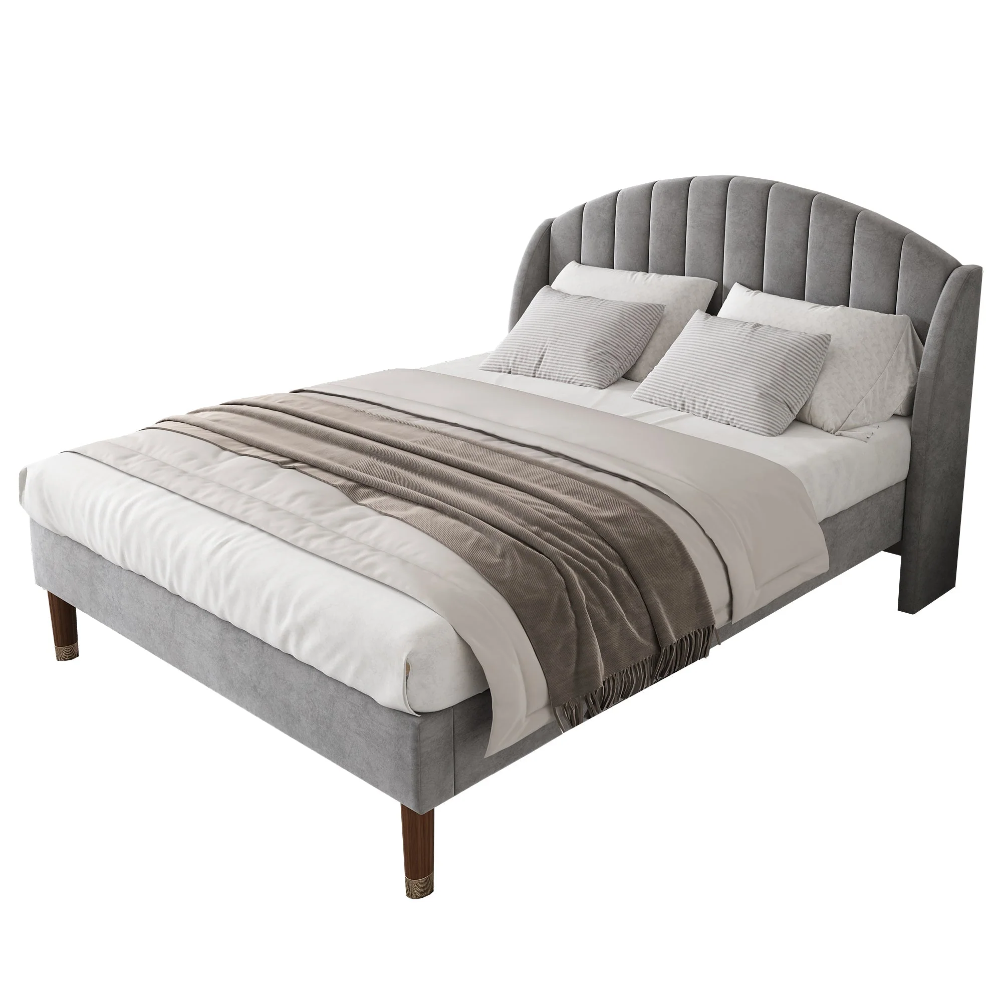 Upholstered Bed 140x200 Slatted Base Headboard Wooden Support Velvet Grey - Image 5