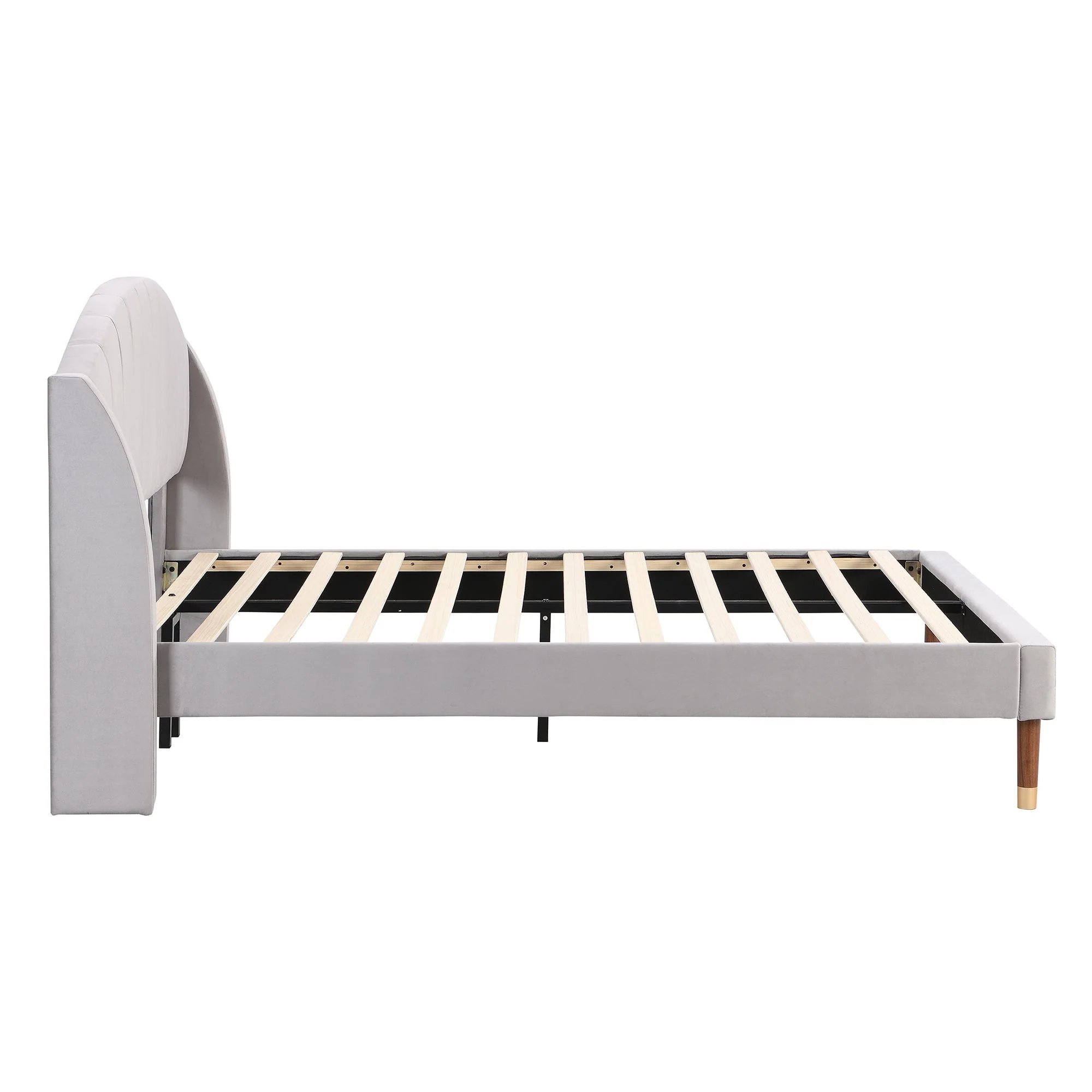 Upholstered Bed 140x200 Slatted Base Headboard Wooden Support Velvet Grey - Image 8