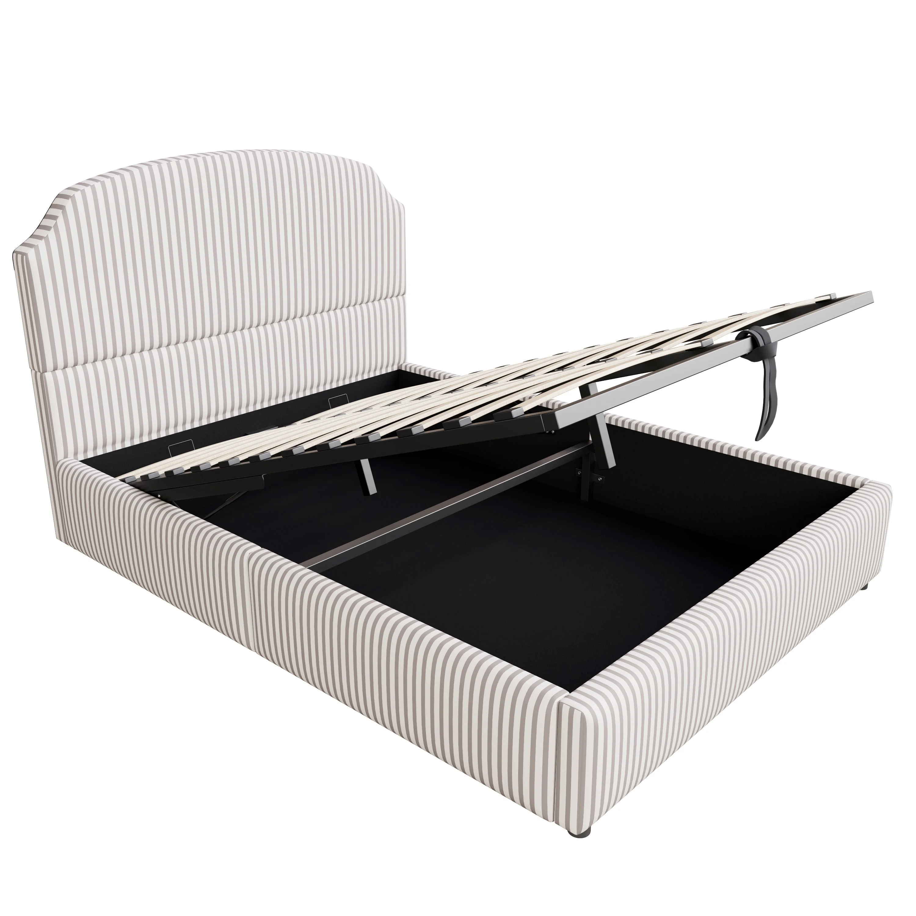 Upholstered Bed 140x200 with Hydraulic Storage and Wide Headboard, Striped Fabric White and Coffee - Image 9