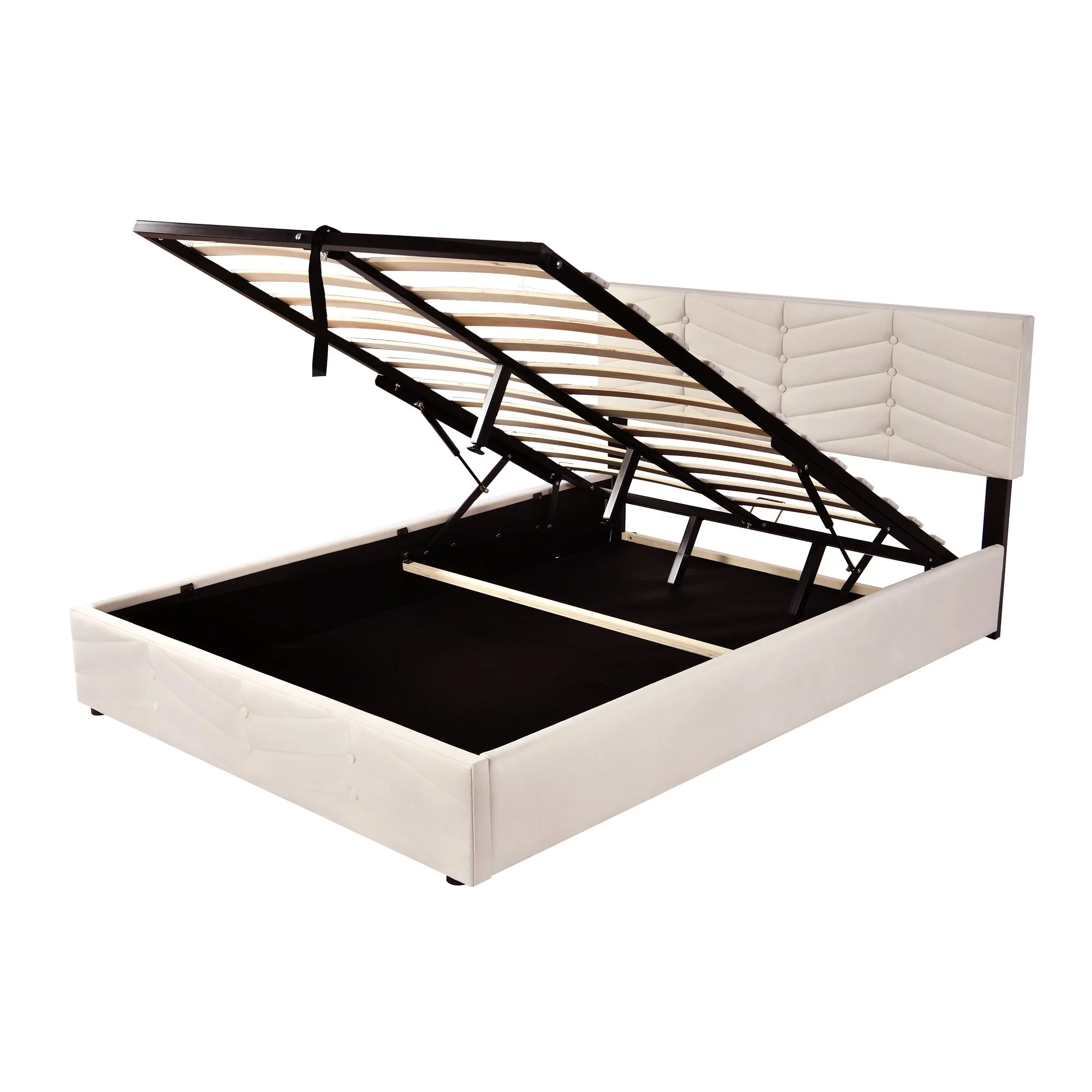Upholstered Bed 140x200cm Adjustable Headboard Slatted Base - Dutch Velvet Beige - Image 10