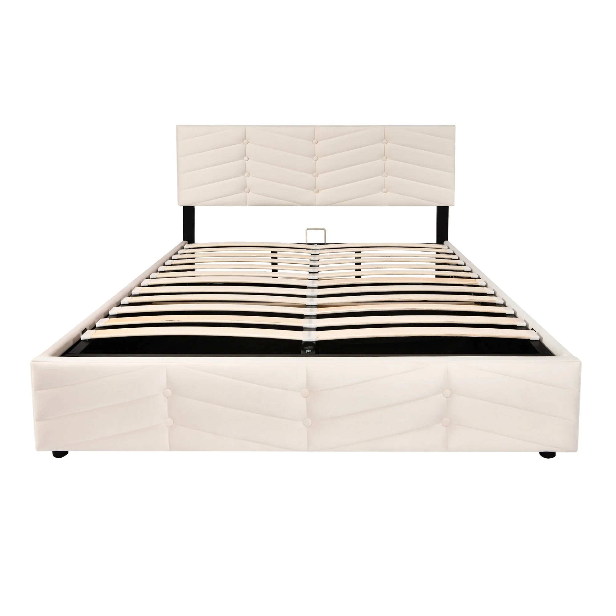 Upholstered Bed 140x200cm Adjustable Headboard Slatted Base - Dutch Velvet Beige - Image 6