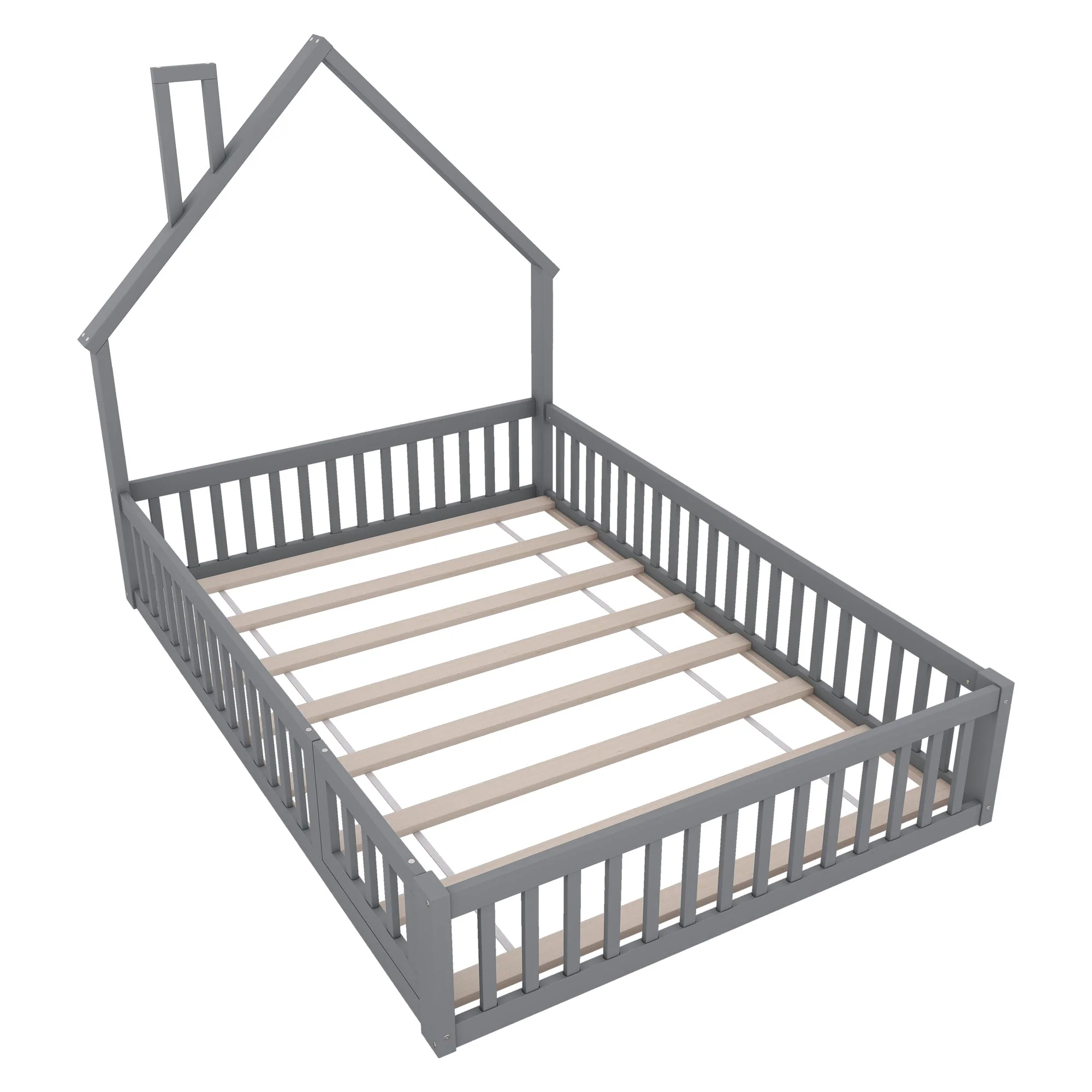 Upholstered Bed 140x200cm Chimney Design Pine Frame - Grey - Image 7