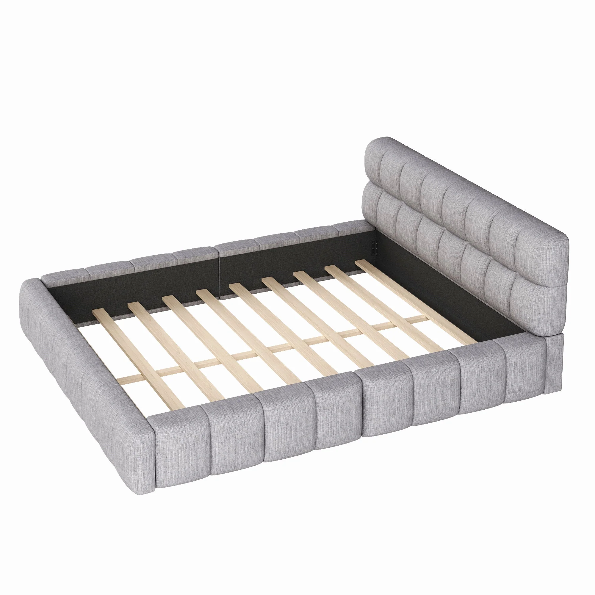 Upholstered Bed 140x200cm Double with Soft Backrest, Linen Grey - Image 8