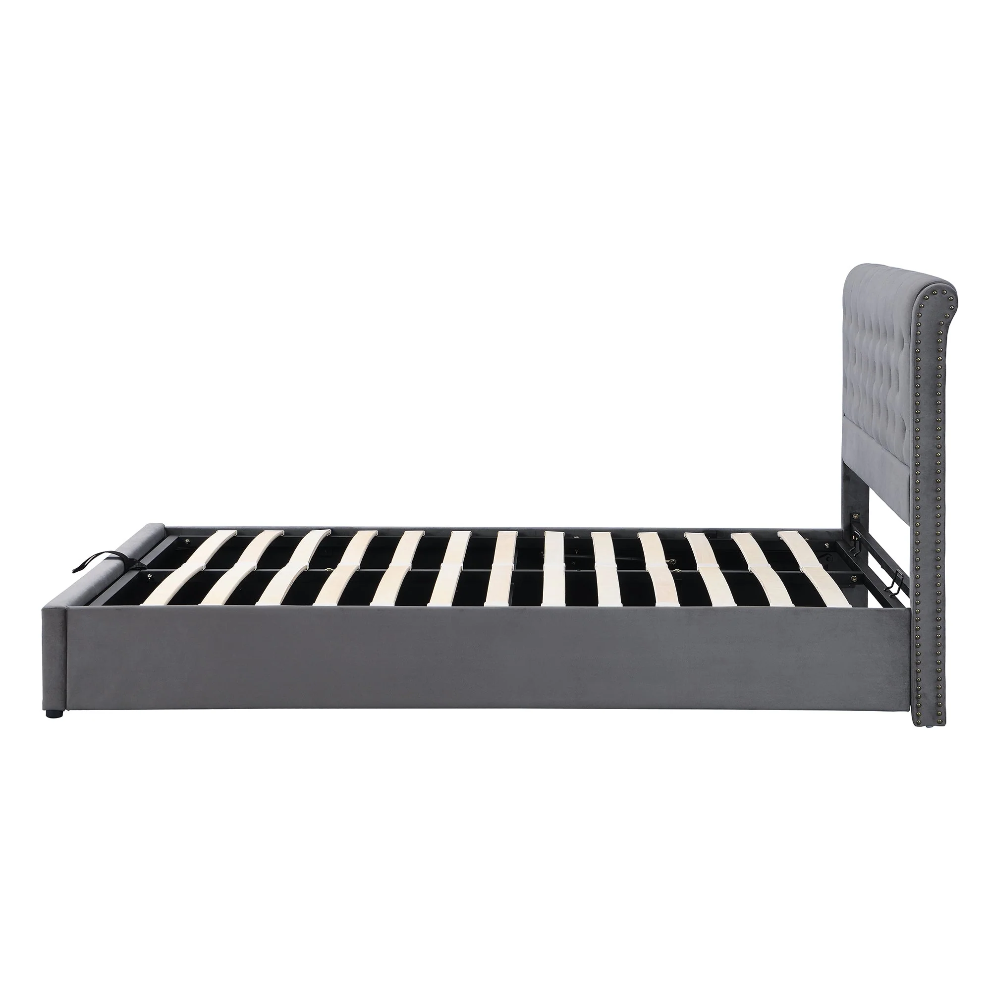 Upholstered Bed 140x200cm Hydraulic Storage Studded - Velvet Grey - Image 8