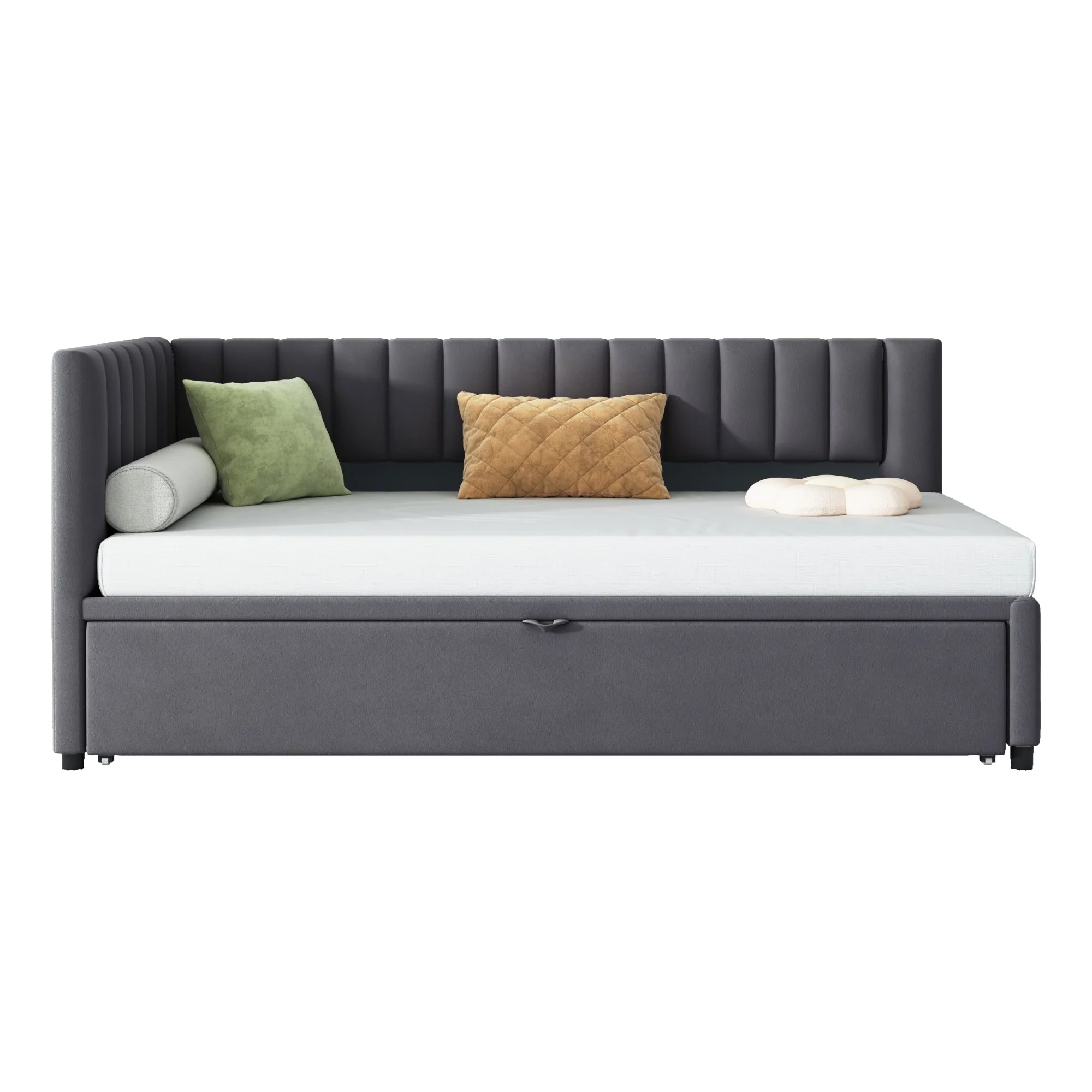 Upholstered Bed 140x200cm Hydraulic Storage USB-C LED Headboard Beige - Image 7