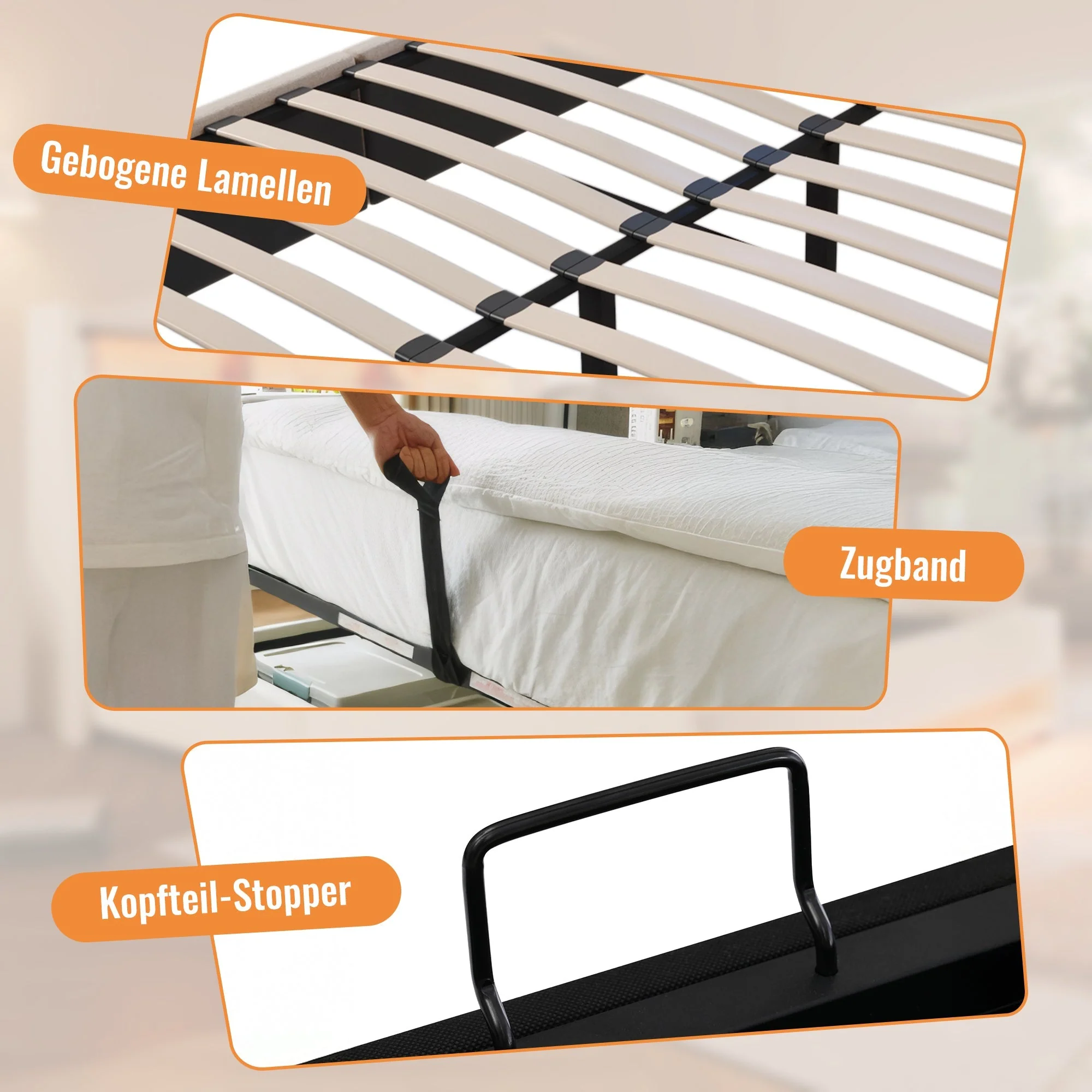 Upholstered Bed 140x200cm Hydraulic Storage with Charging Station and Cup Holder Linen Grey - Image 6