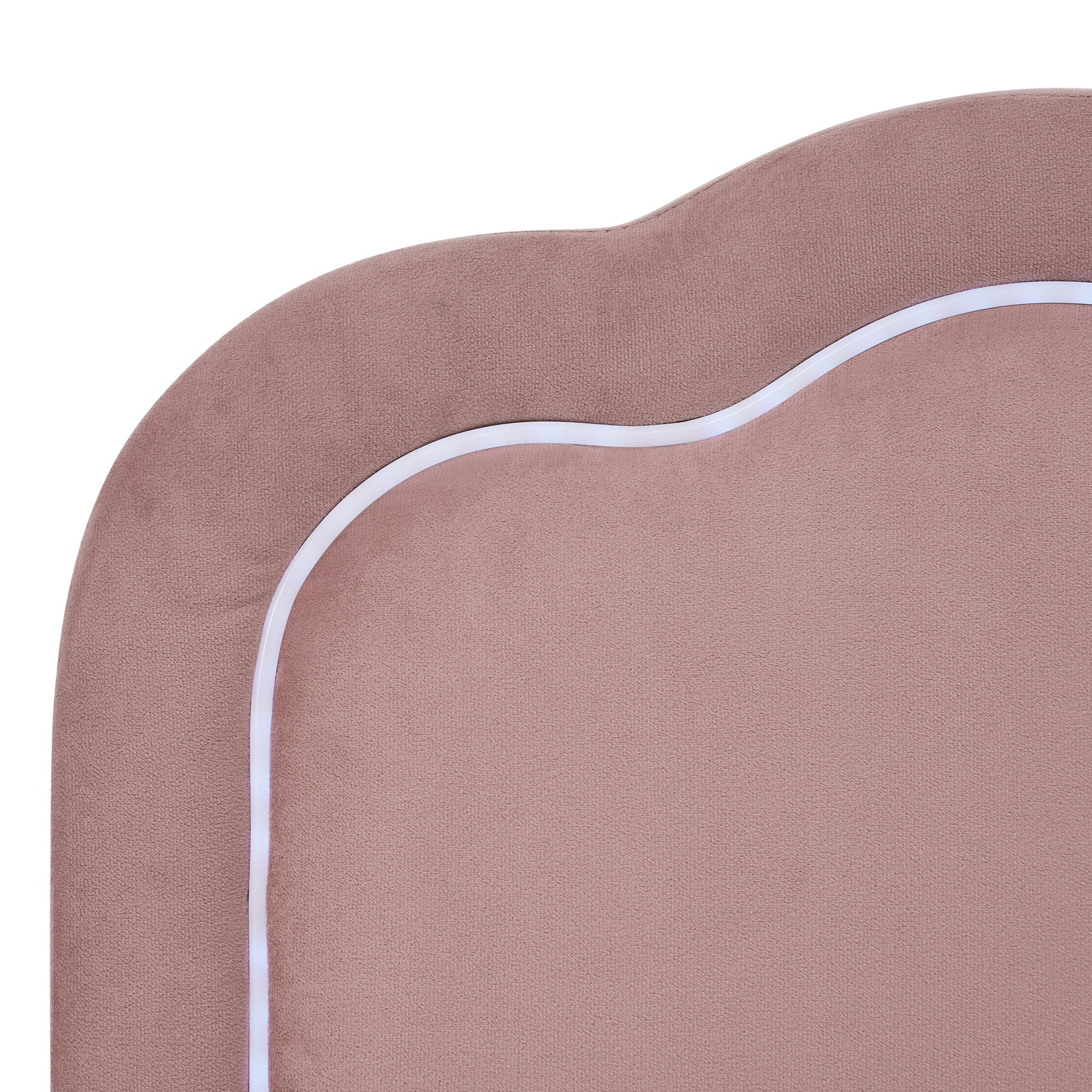 Upholstered Bed, 140x200cm LED Double with Adjustable Headboard, Pink Velvet - Image 7