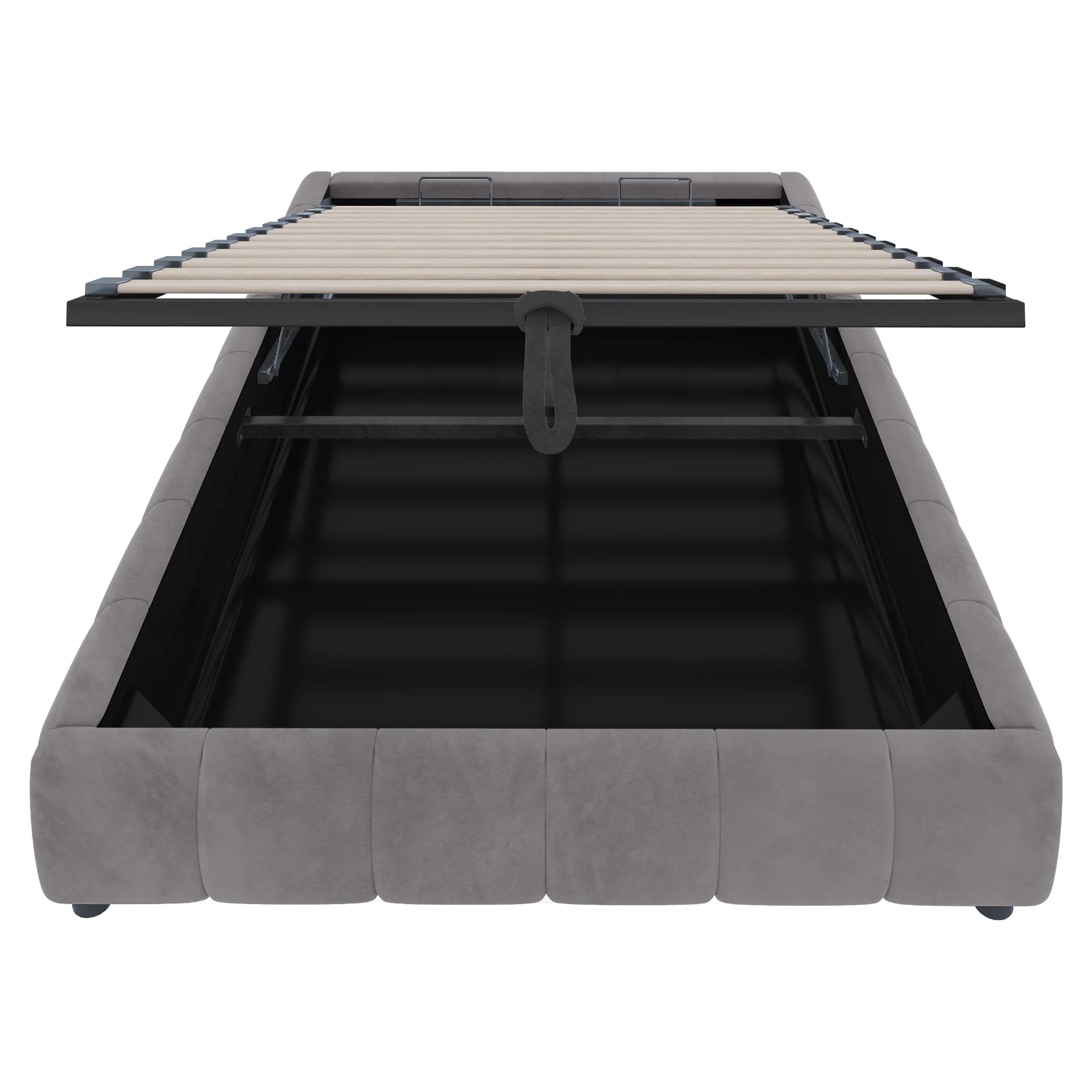 Upholstered Bed, 140x200cm LED Floating with Storage, Grey - Image 10