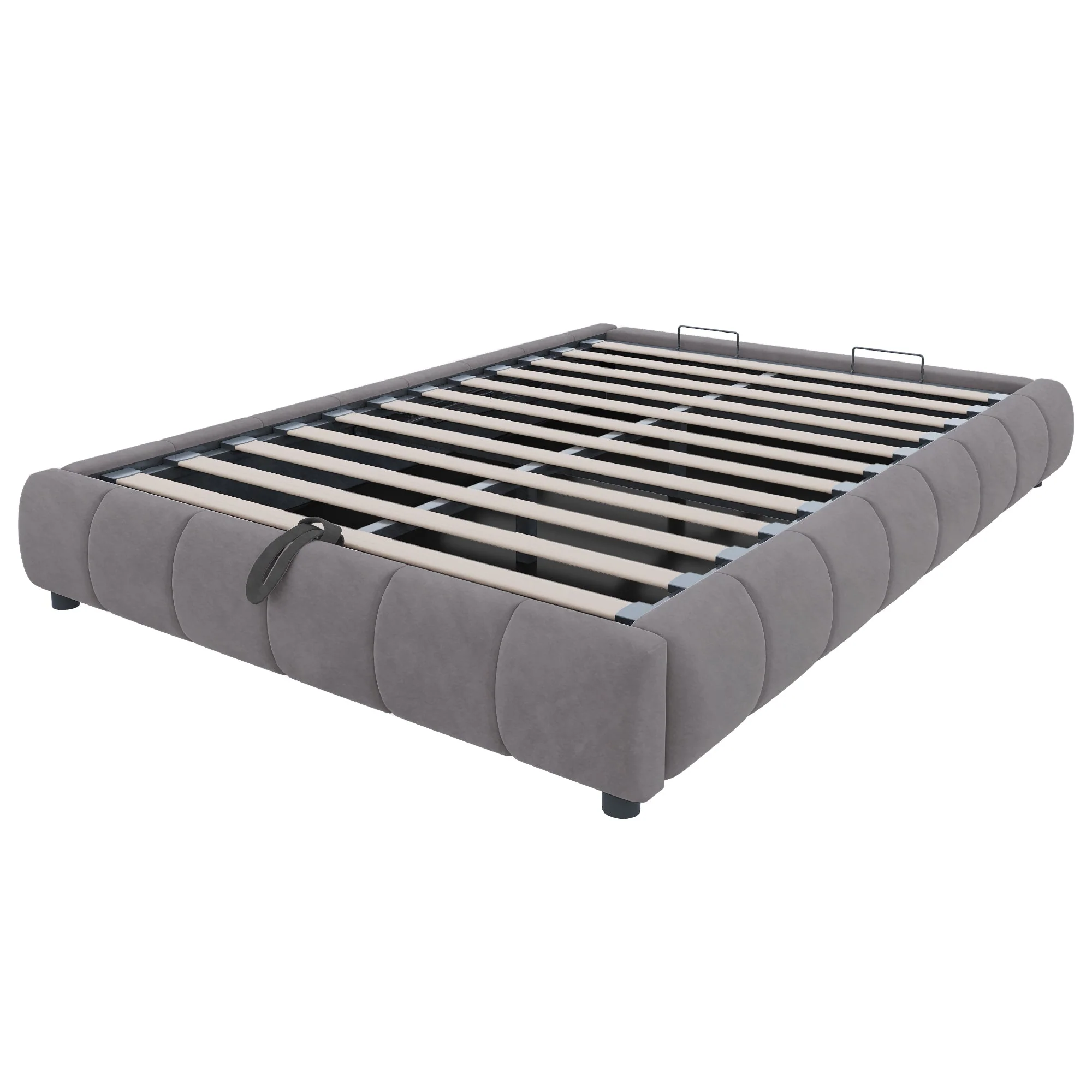 Upholstered Bed, 140x200cm LED Floating with Storage, Grey - Image 8