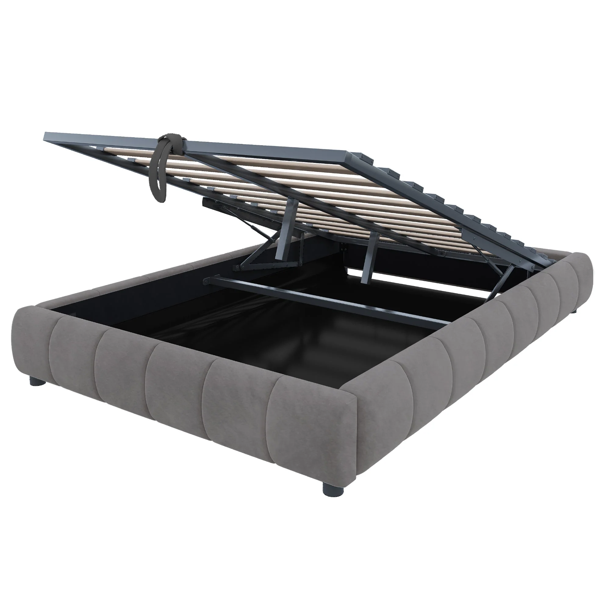 Upholstered Bed, 140x200cm LED Floating with Storage, Grey - Image 9
