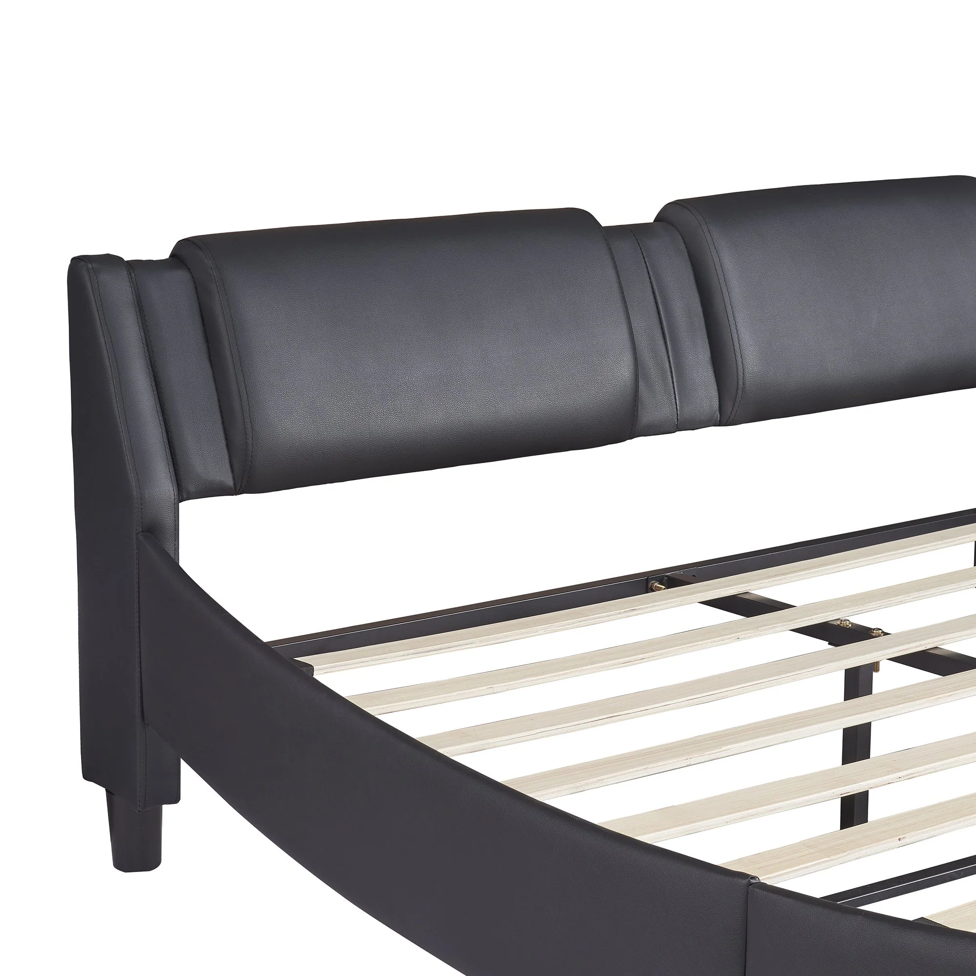 Upholstered Bed, 140x200cm, LED Light Faux Leather, Black - Image 10