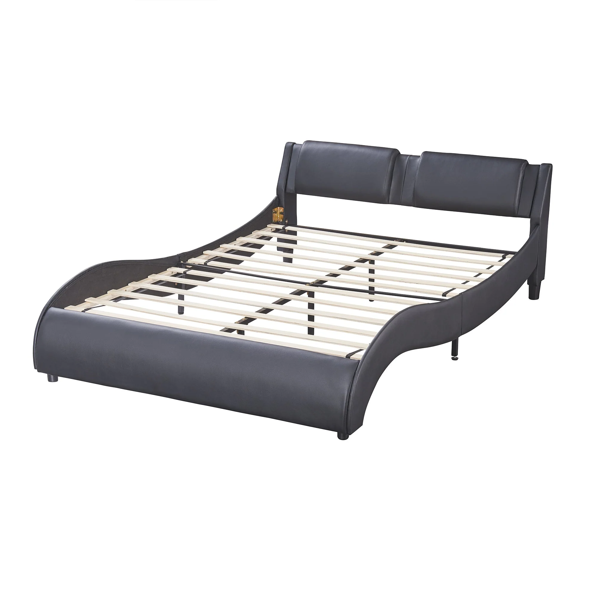 Upholstered Bed, 140x200cm, LED Light Faux Leather, Black - Image 7
