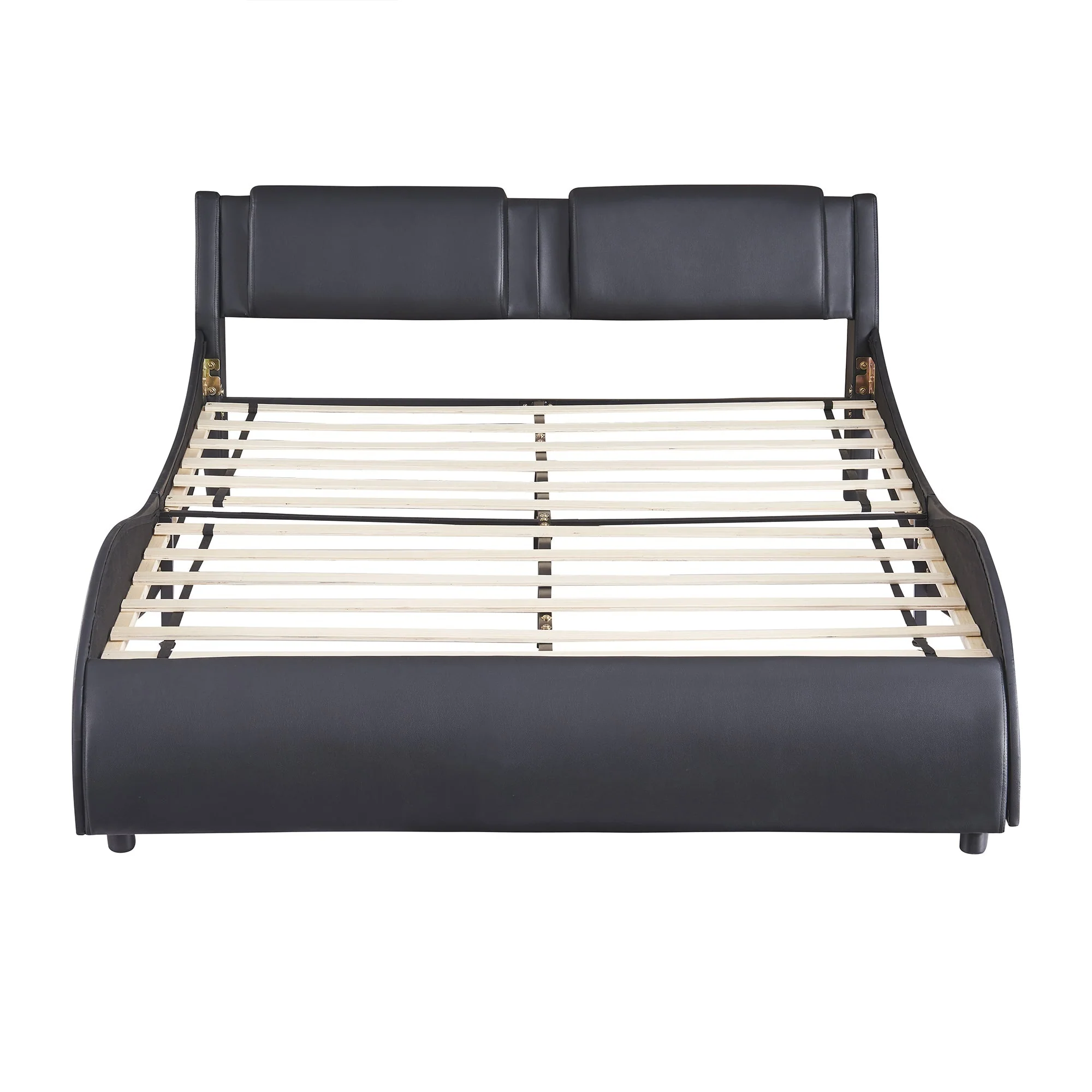 Upholstered Bed, 140x200cm, LED Light Faux Leather, Black - Image 8