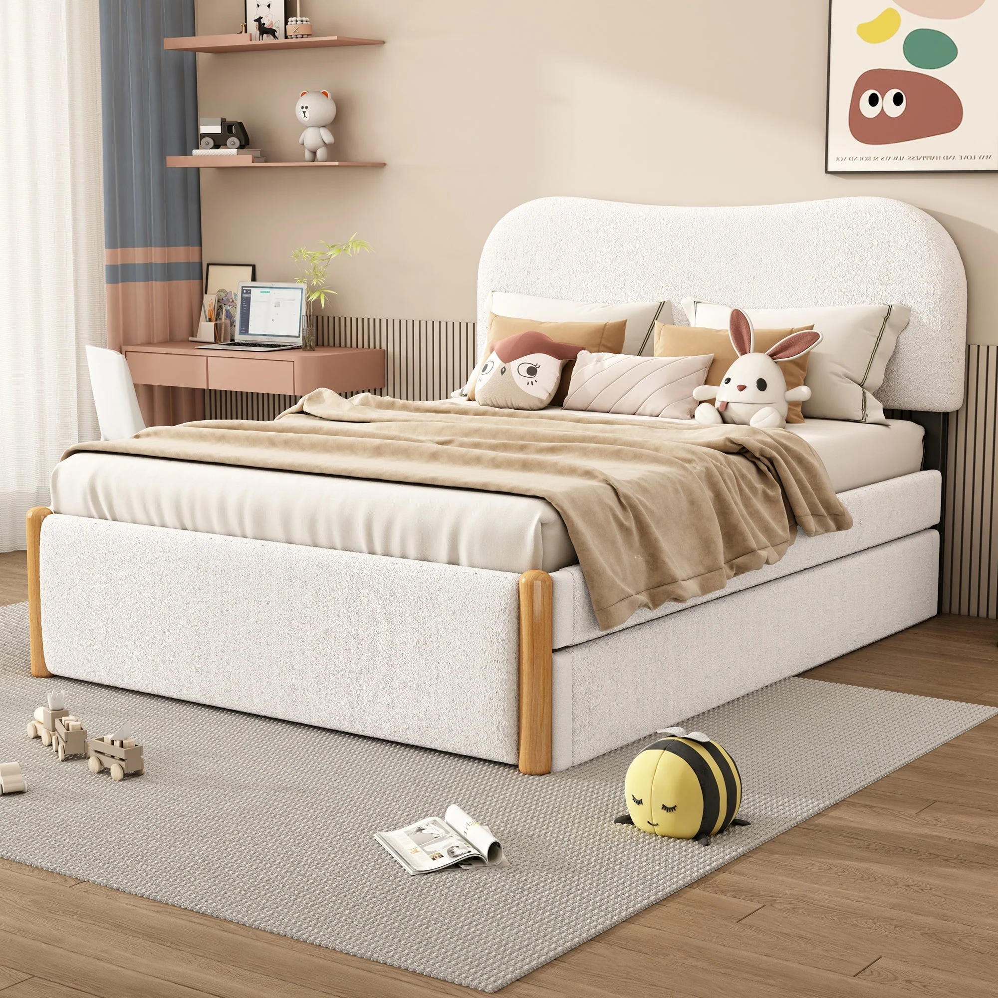 Upholstered Bed 140x200cm Pull-out Rollaway Bed - White - Image 3