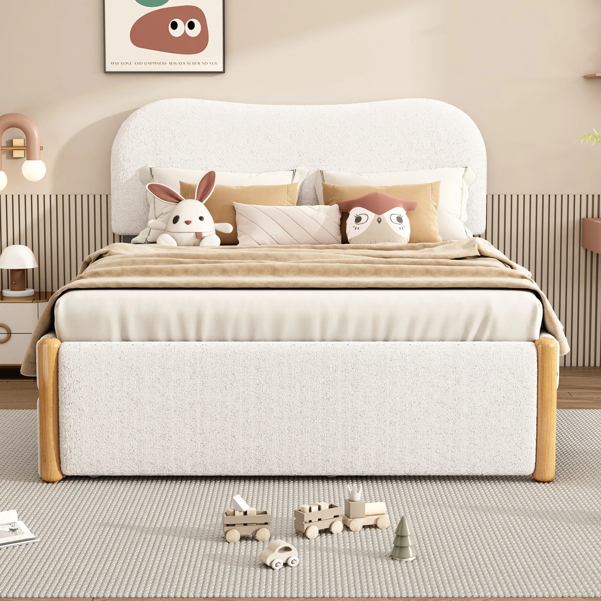 Upholstered Bed 140x200cm Pull-out Rollaway Bed - White - Image 4