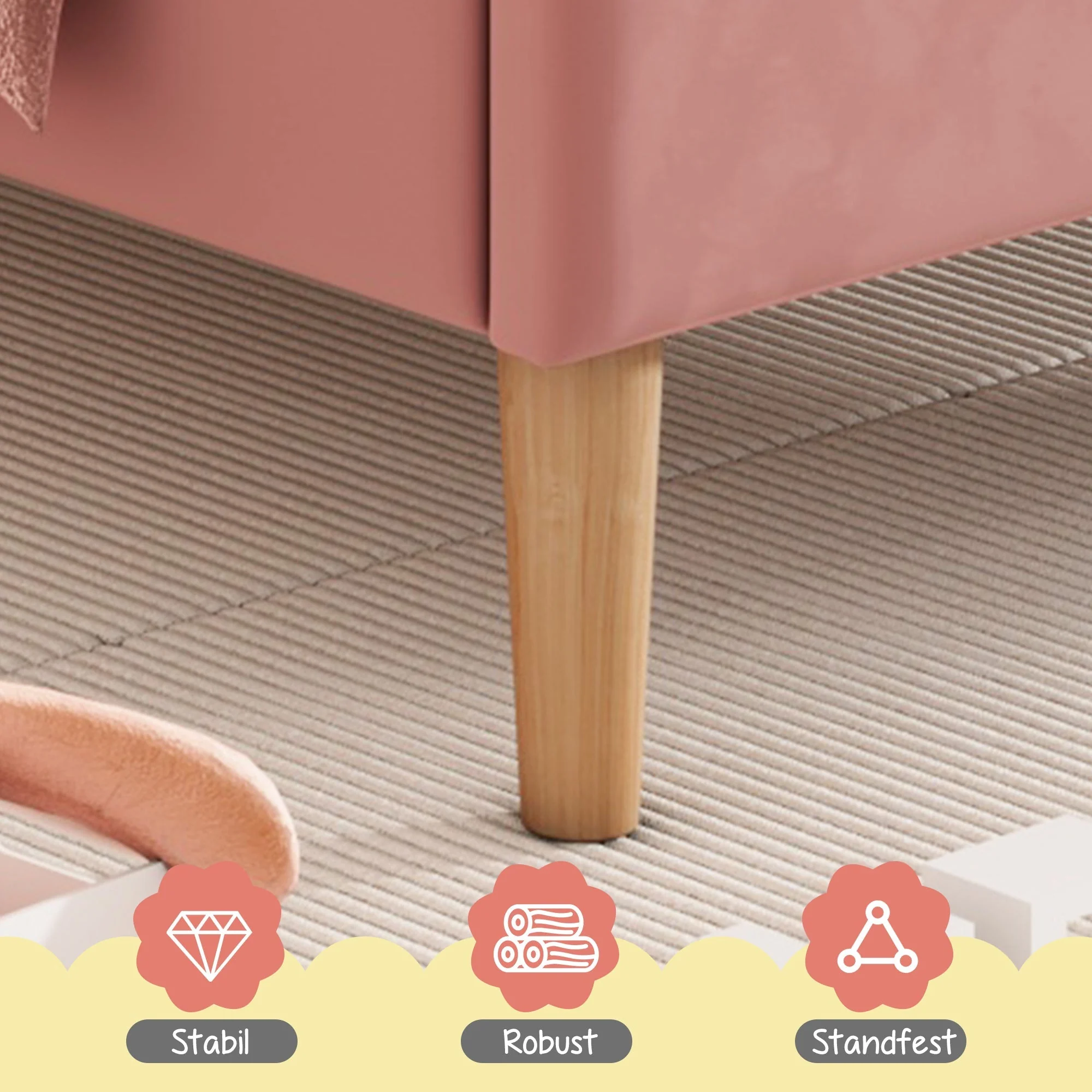 Upholstered Bed 140x200cm Slatted Base Adjustable Headboard - Velvet Pink - Image 7