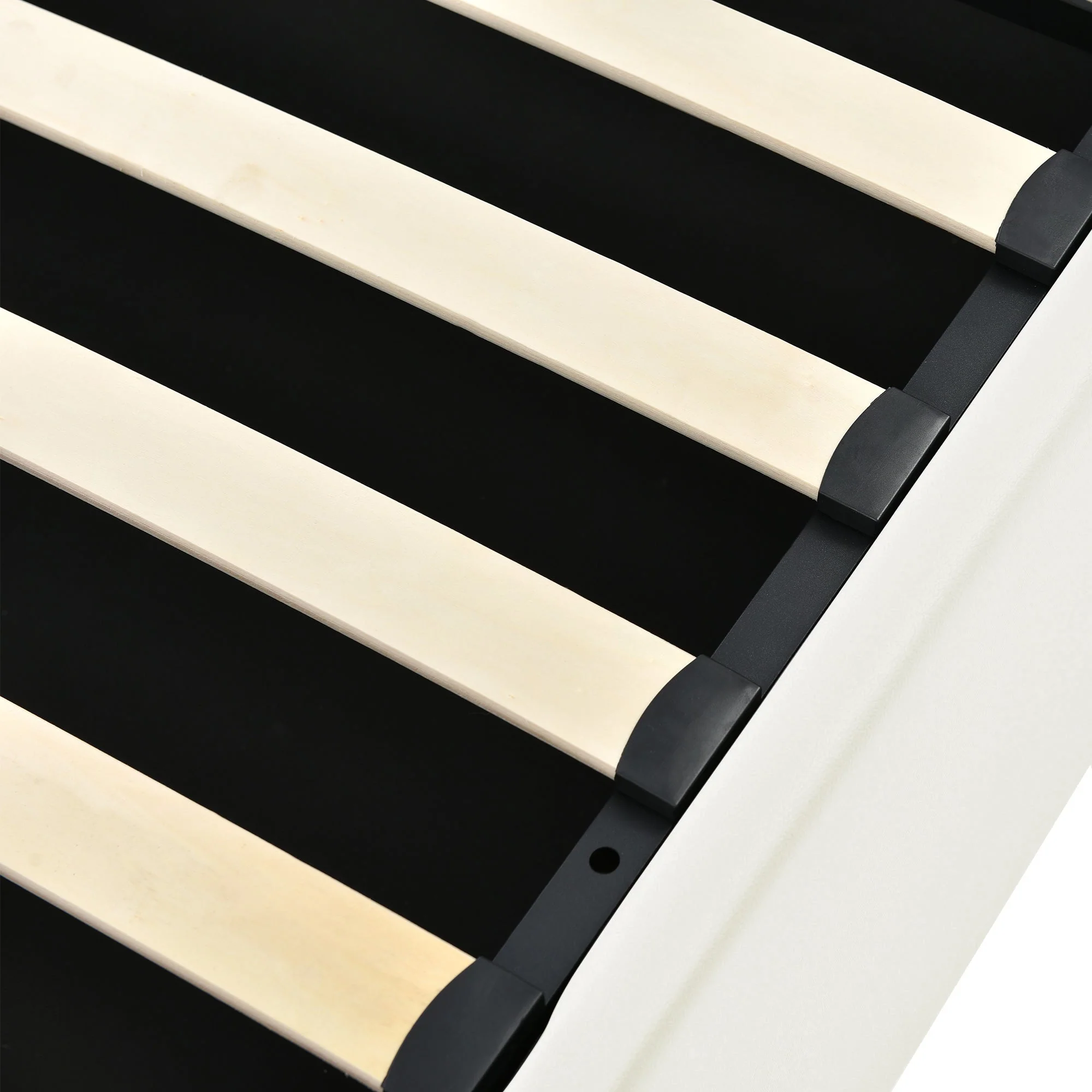 Upholstered Bed, 140x200cm, Storage, LED, White Imitation Leather - Image 3