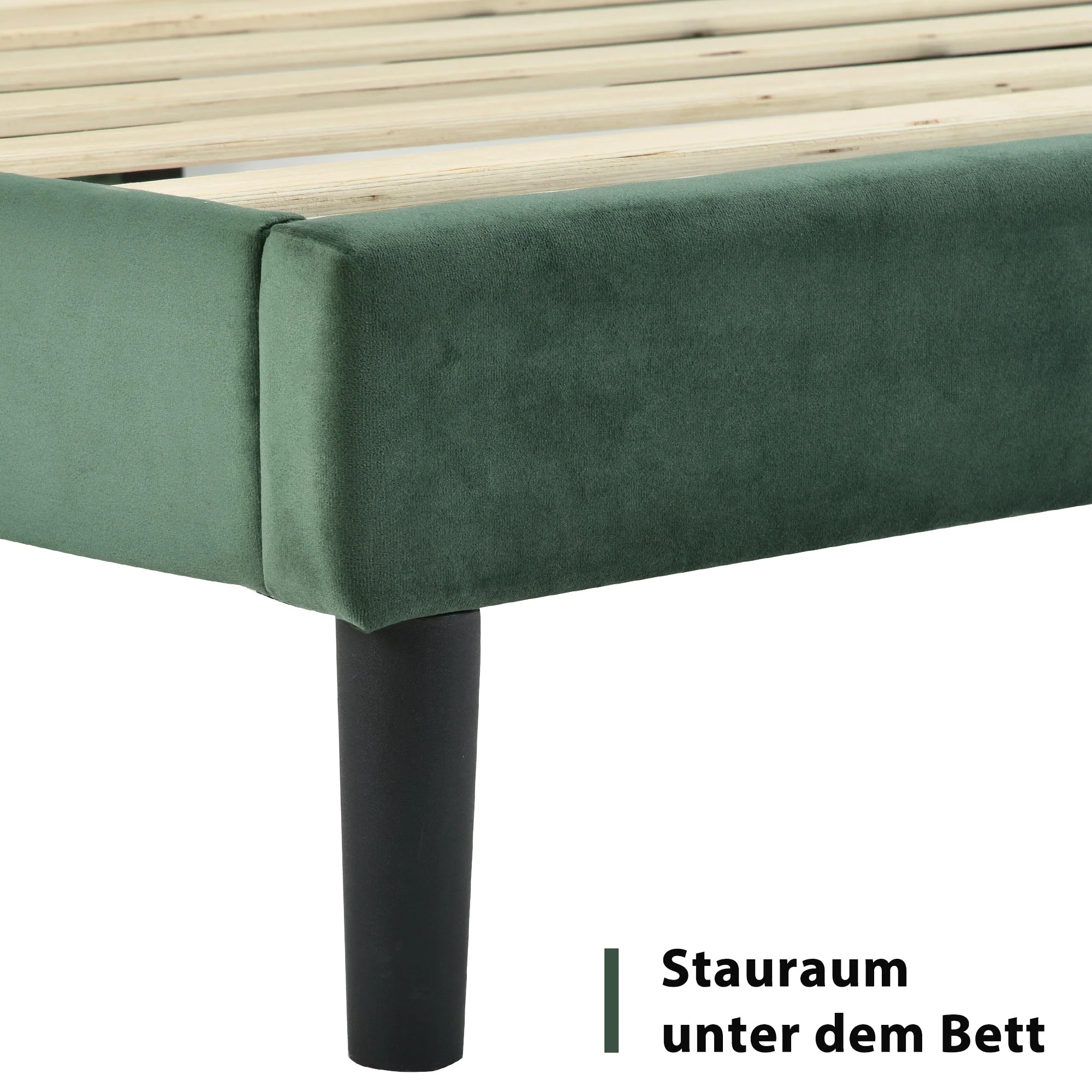 Upholstered Bed 140x200cm with Slatted Frame & Headboard, Velvet Dark Green - Image 8