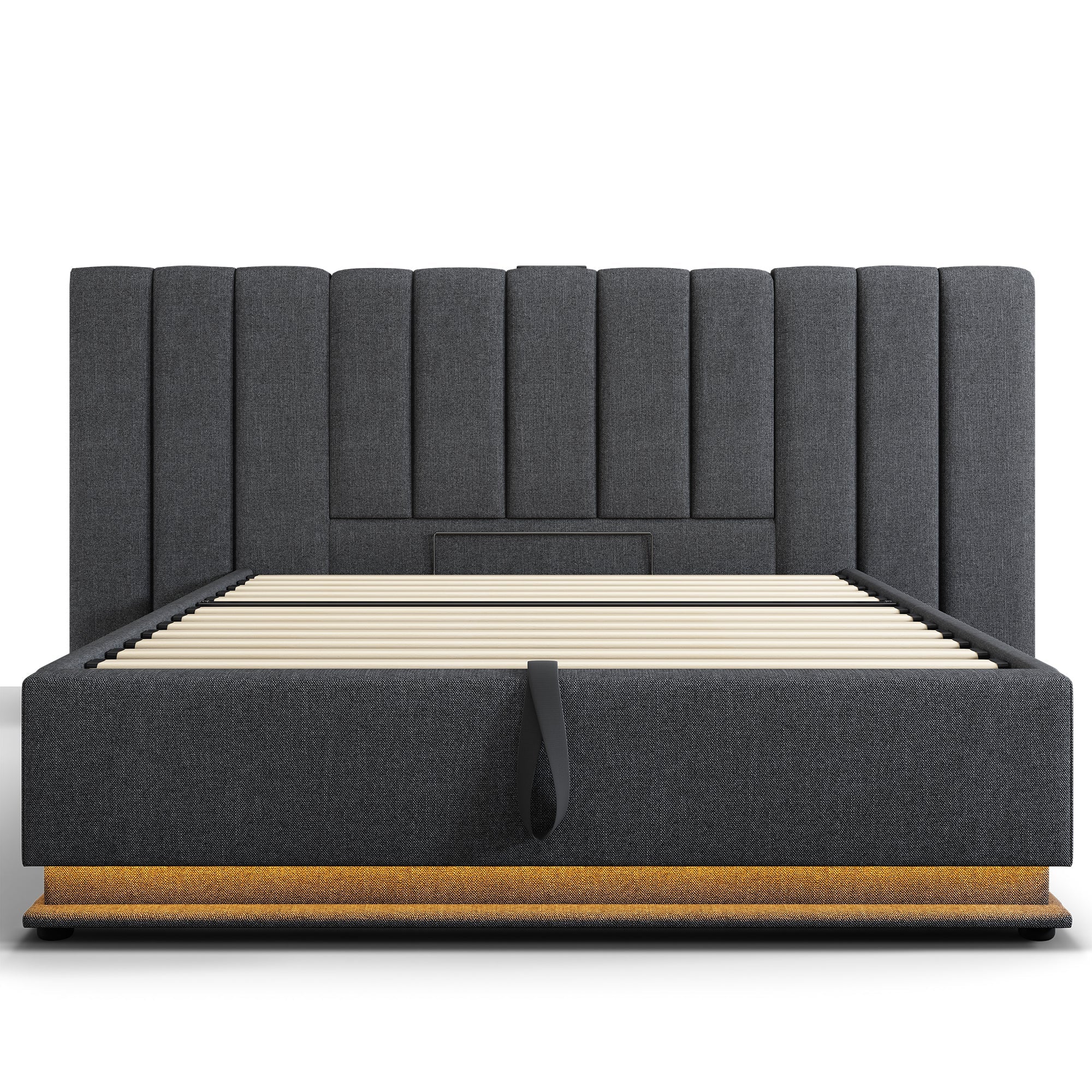 Upholstered Bed 160×200, Double Storage with App Control LED & USB-C, Linen Grey - Image 3