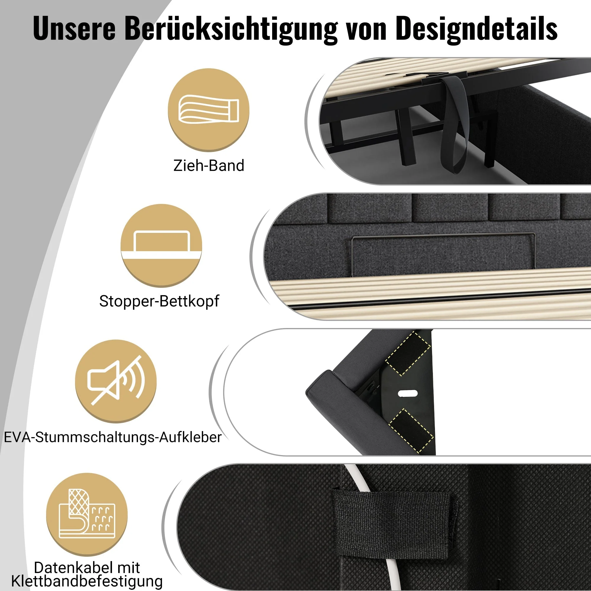 Upholstered Bed 160×200, Double Storage with App Control LED & USB-C, Linen Grey - Image 9