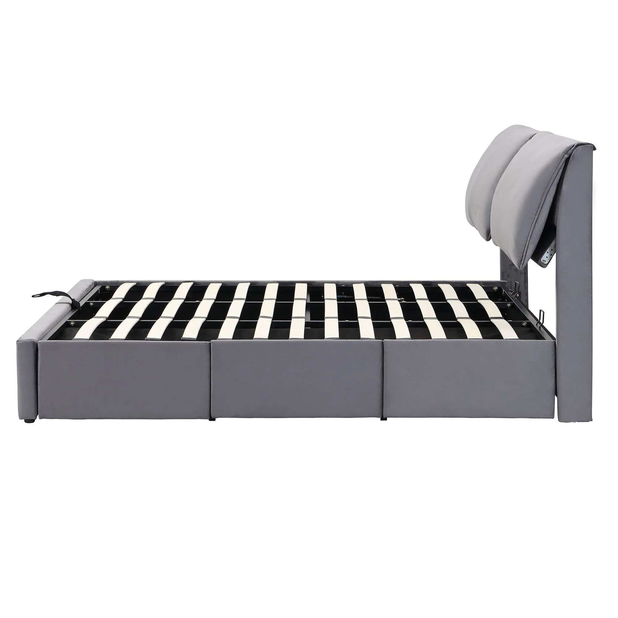 Upholstered Bed 160x200 Hydraulic Storage 3 Drawers Slatted Frame - Velvet Grey - Image 10