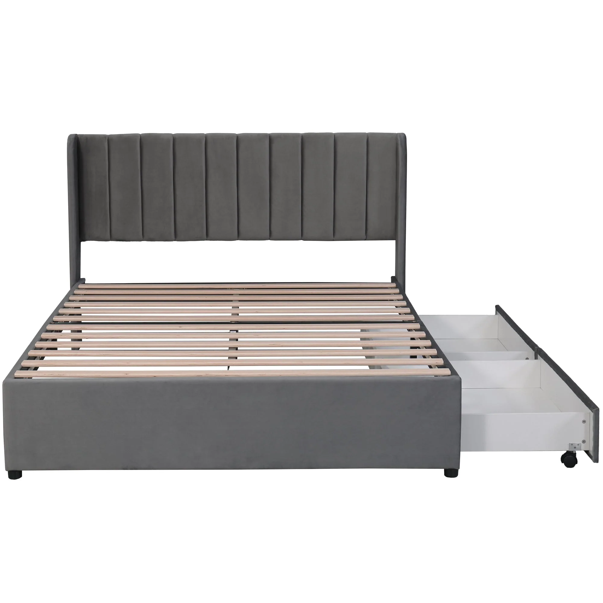 Upholstered Bed 160x200cm Headboard Slatted Base 2 Drawers - Velvet Grey - Image 9