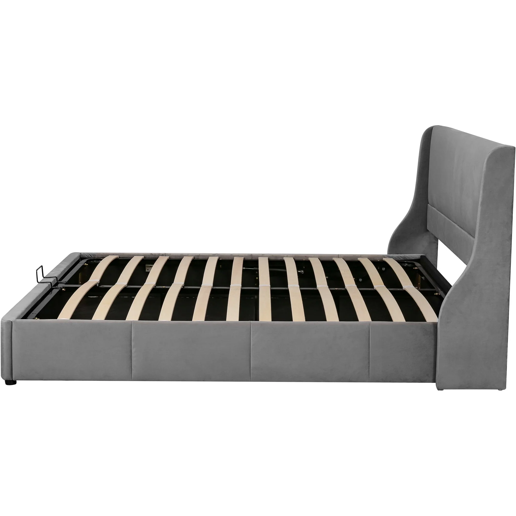 Upholstered Bed 160x200cm Hydraulic Storage Ear-Shaped Headboard - Grey - Image 10