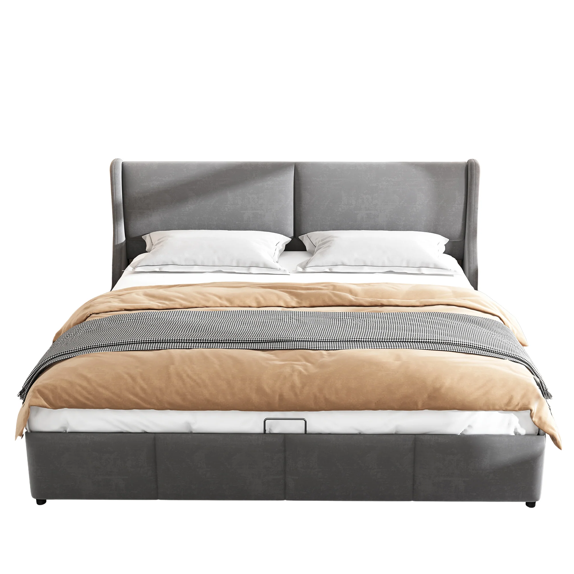Upholstered Bed 160x200cm Hydraulic Storage Ear-Shaped Headboard - Grey - Image 5