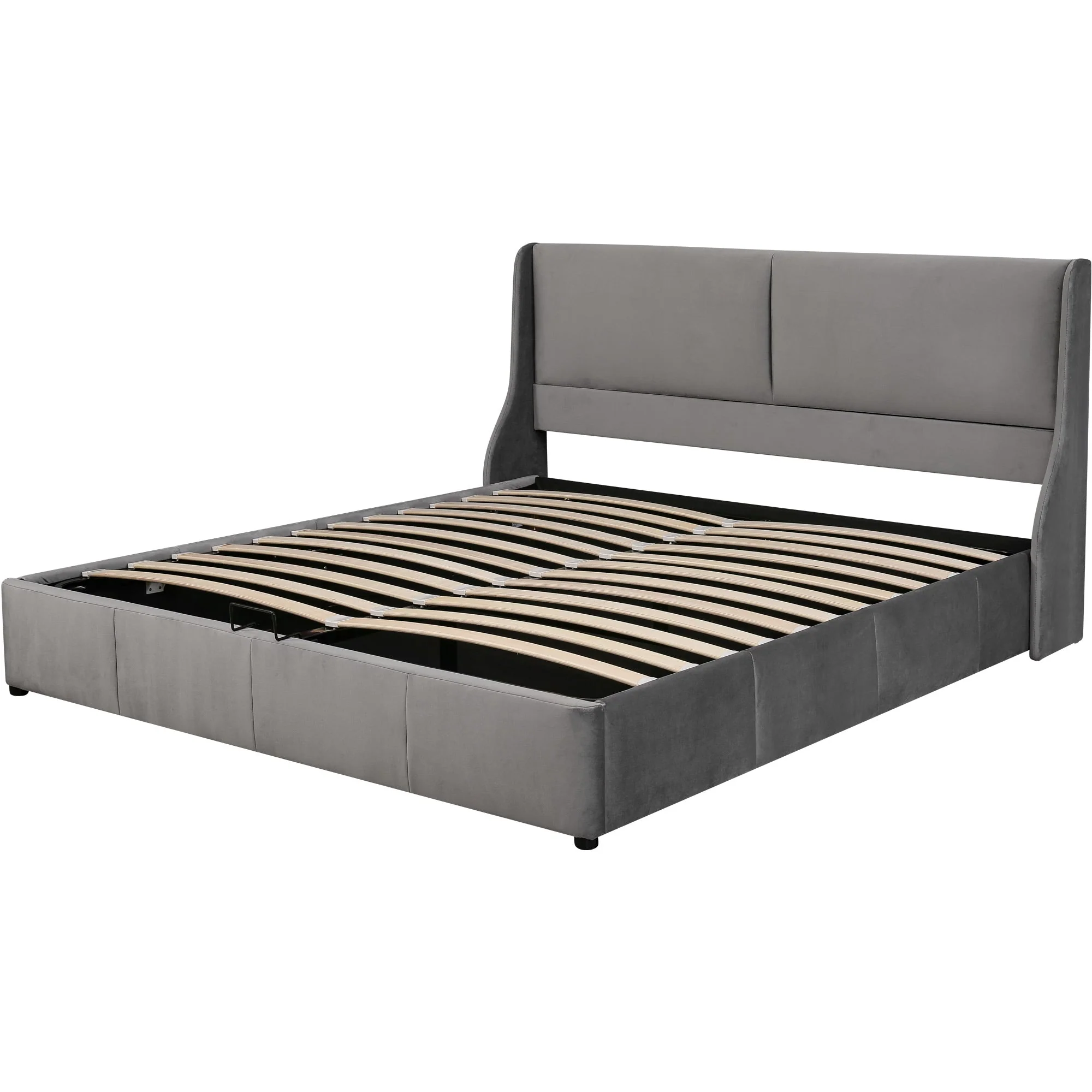 Upholstered Bed 160x200cm Hydraulic Storage Ear-Shaped Headboard - Grey - Image 8