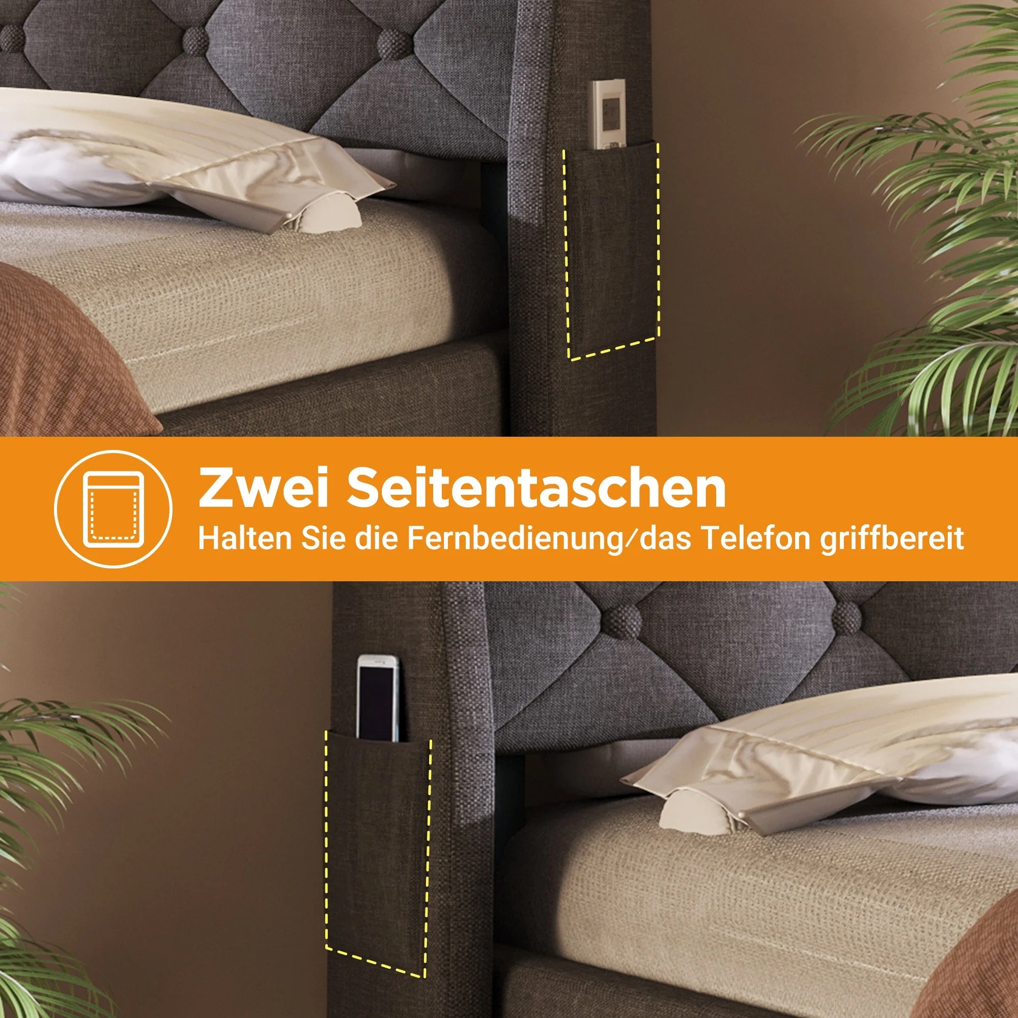 Upholstered Bed 160x200cm Hydraulic Storage LED Headboard USB/Type-C Grey Linen - Image 4