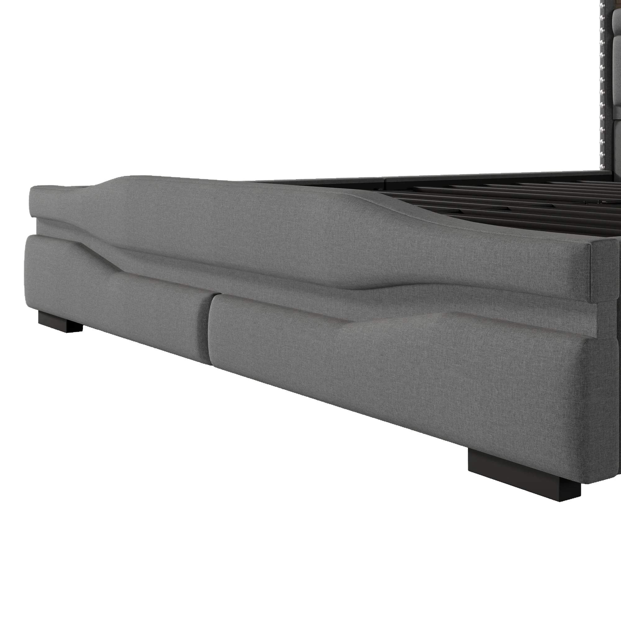 Upholstered Bed 160x200cm Hydraulic Storage LED USB-C Headboard Grey - Image 9
