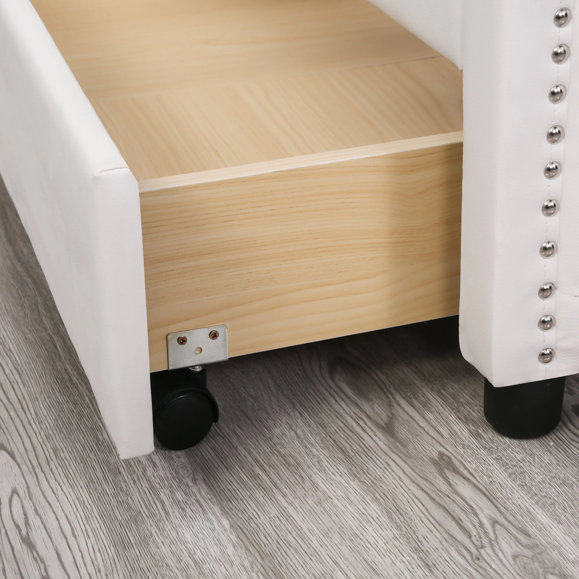 Upholstered Bed 160x200cm with 2 Drawers Rivet Headboard - White Faux Leather - Image 8