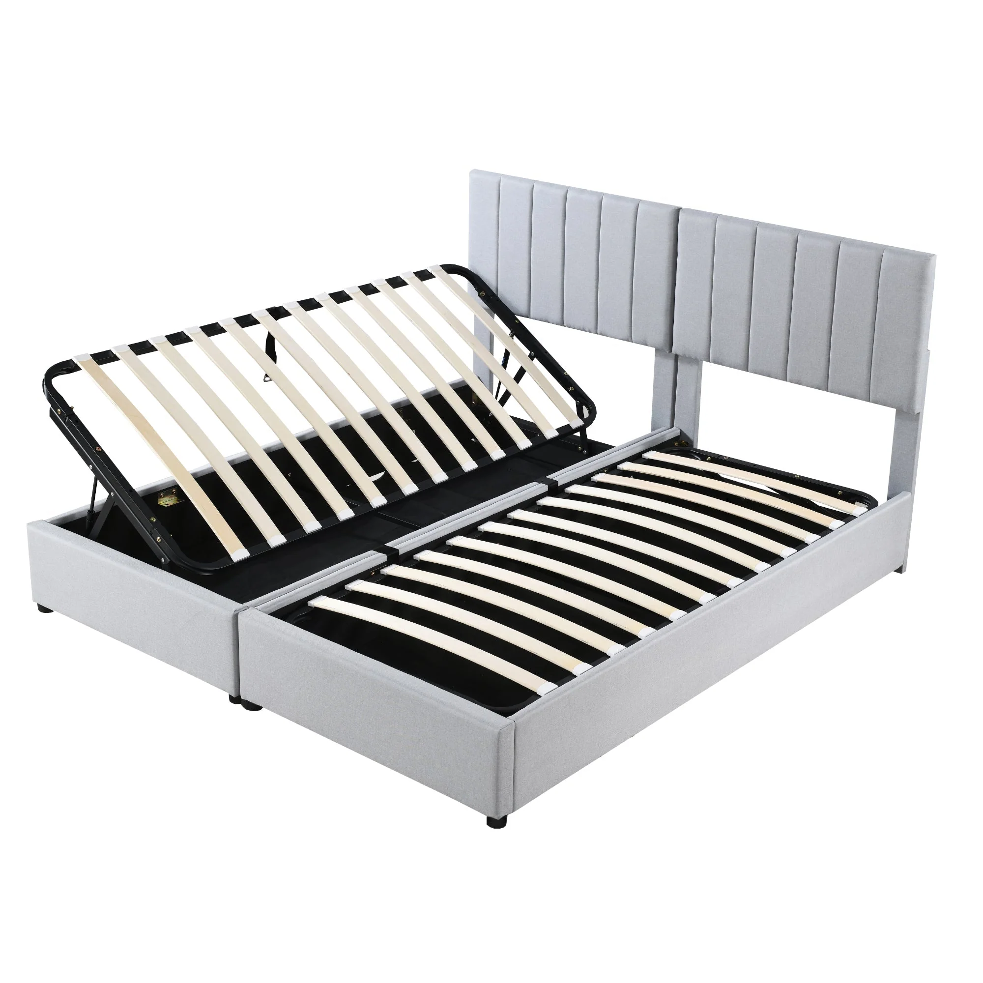 Upholstered Bed, 180x200 cm Hydraulic Storage, Linen Grey - Image 10