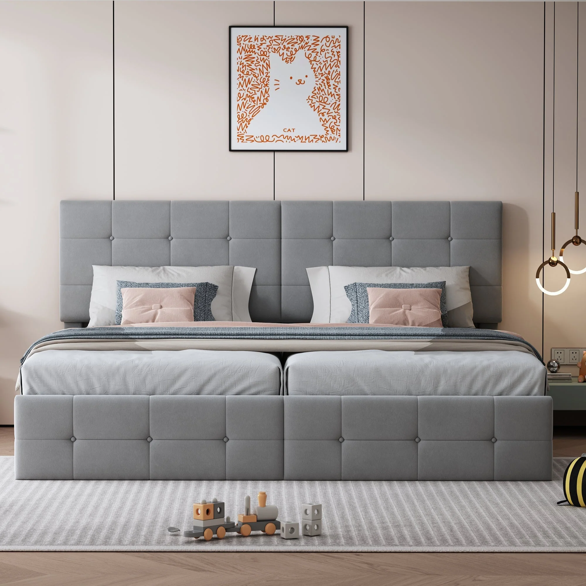 Upholstered Bed 180x200 cm, Hydraulic Storage Multifunctional Double, Velvet Grey - Image 2