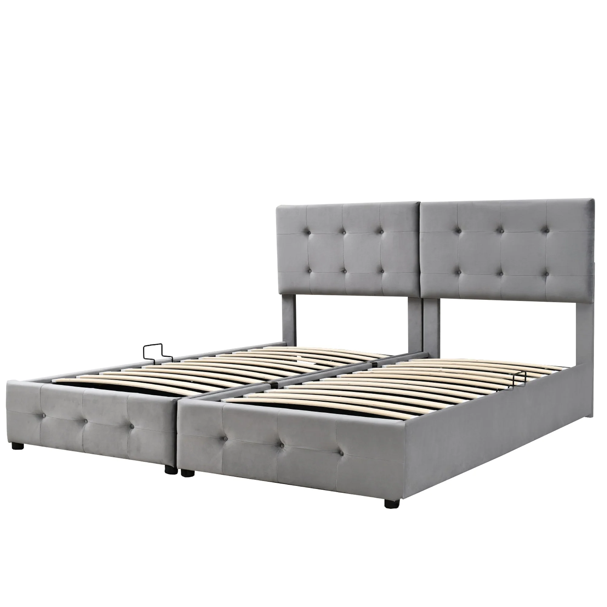 Upholstered Bed 180x200 cm, Hydraulic Storage Multifunctional Double, Velvet Grey - Image 9