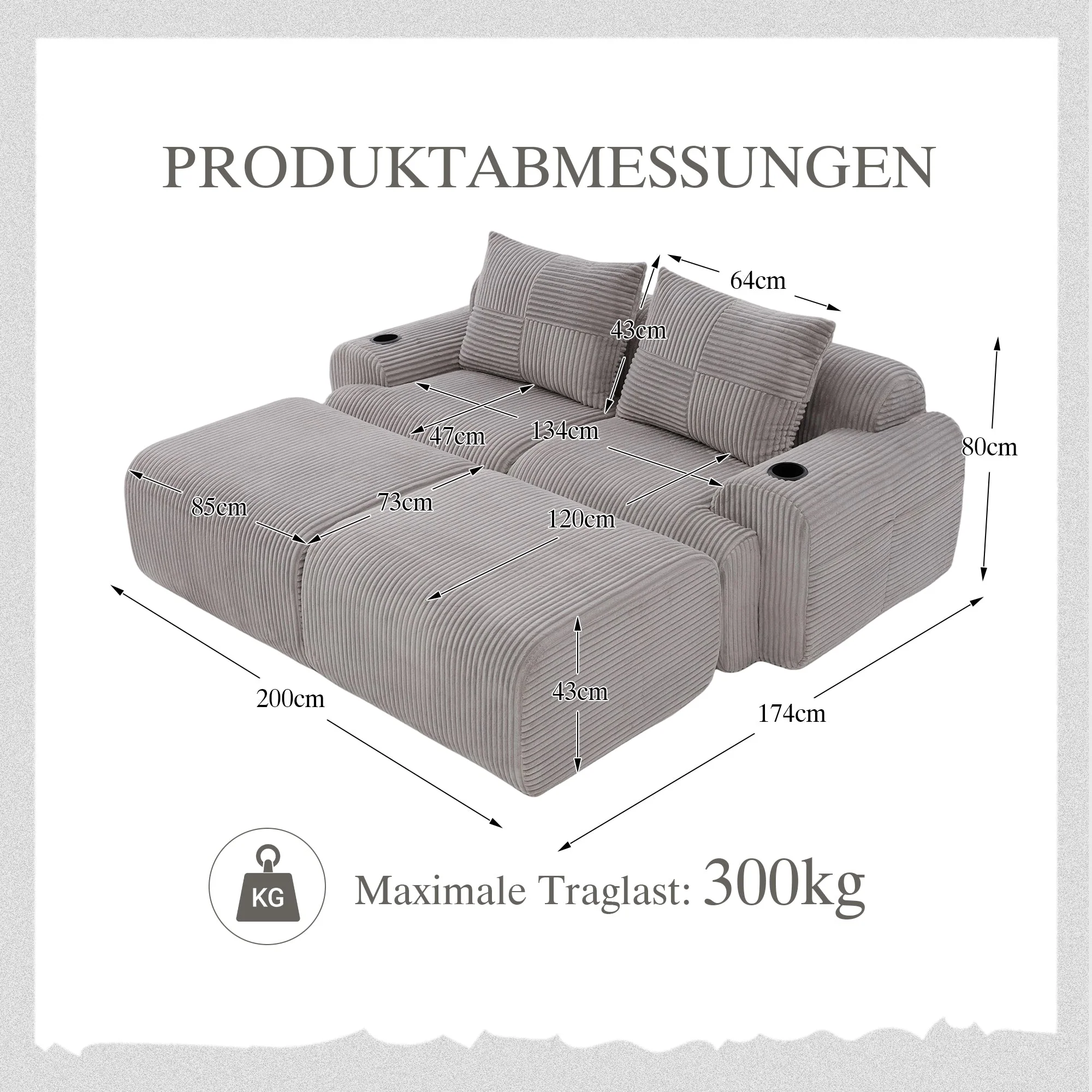Upholstered Bed 180x200cm Double Hydraulic Storage Cup Holder Charging Station Linen Grey - Image 2