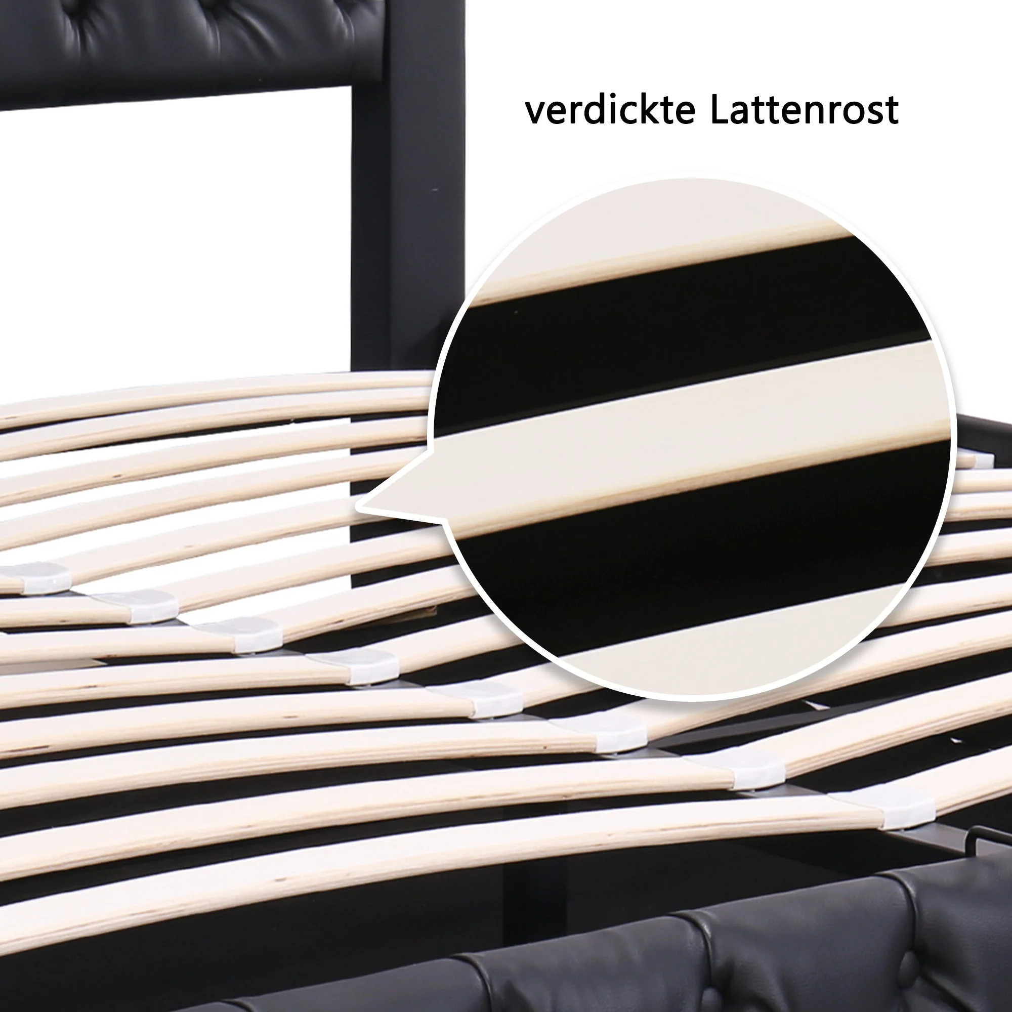 Upholstered Bed 180x200cm Functional Storage LED Slatted Frame - Black PU - Image 7