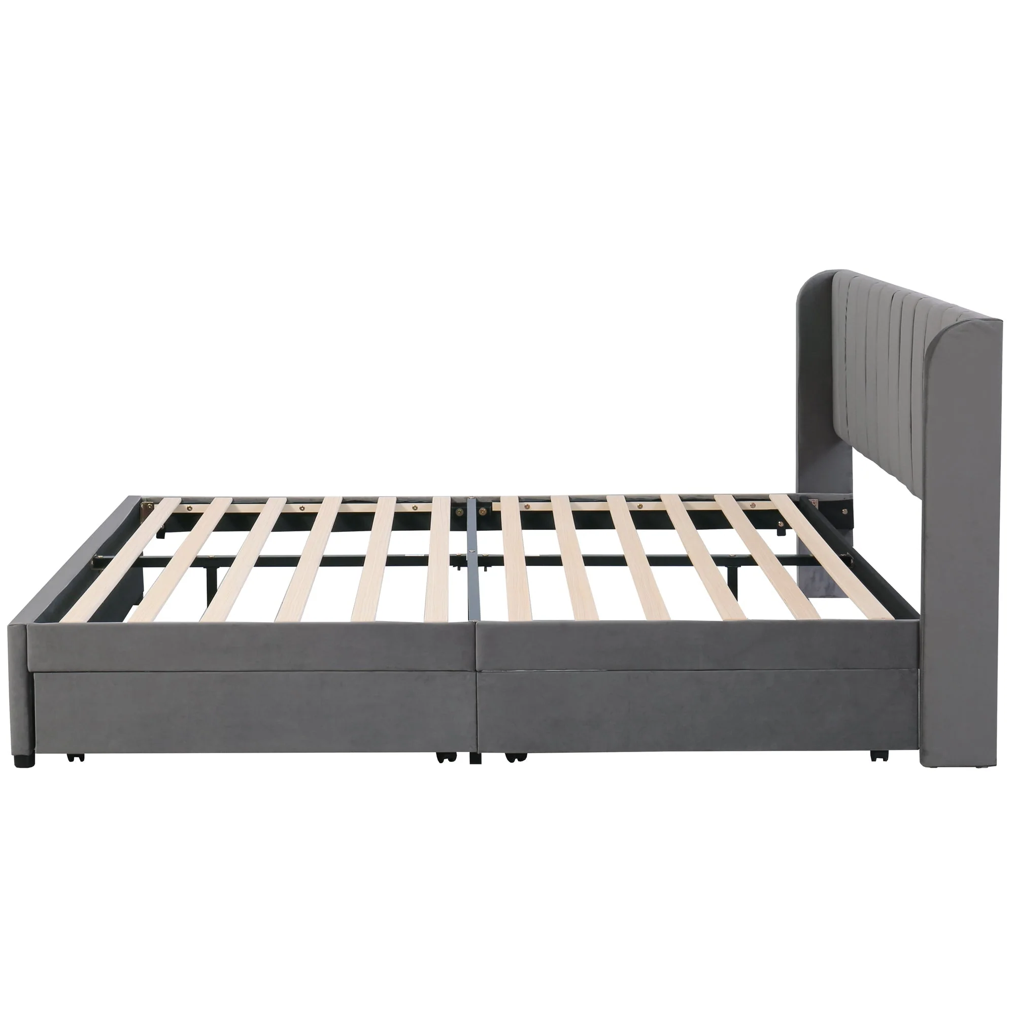 Upholstered Bed 180x200cm Headboard Slatted Base 2 Drawers - Velvet Grey - Image 10