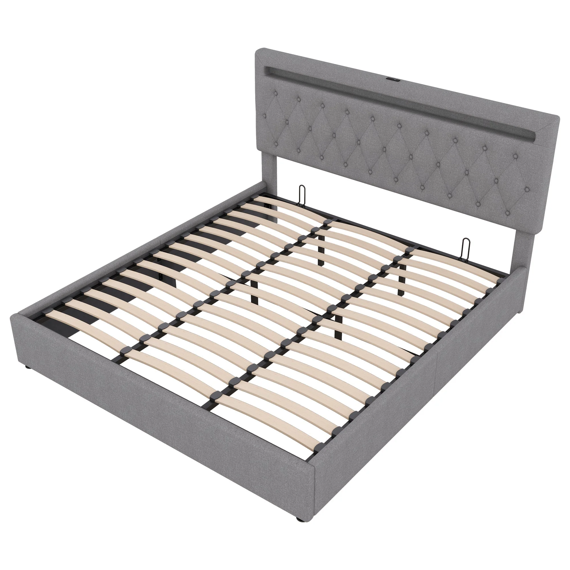 Upholstered Bed 180x200cm Hydraulic Lift Ambient Light USB - Grey - Image 10