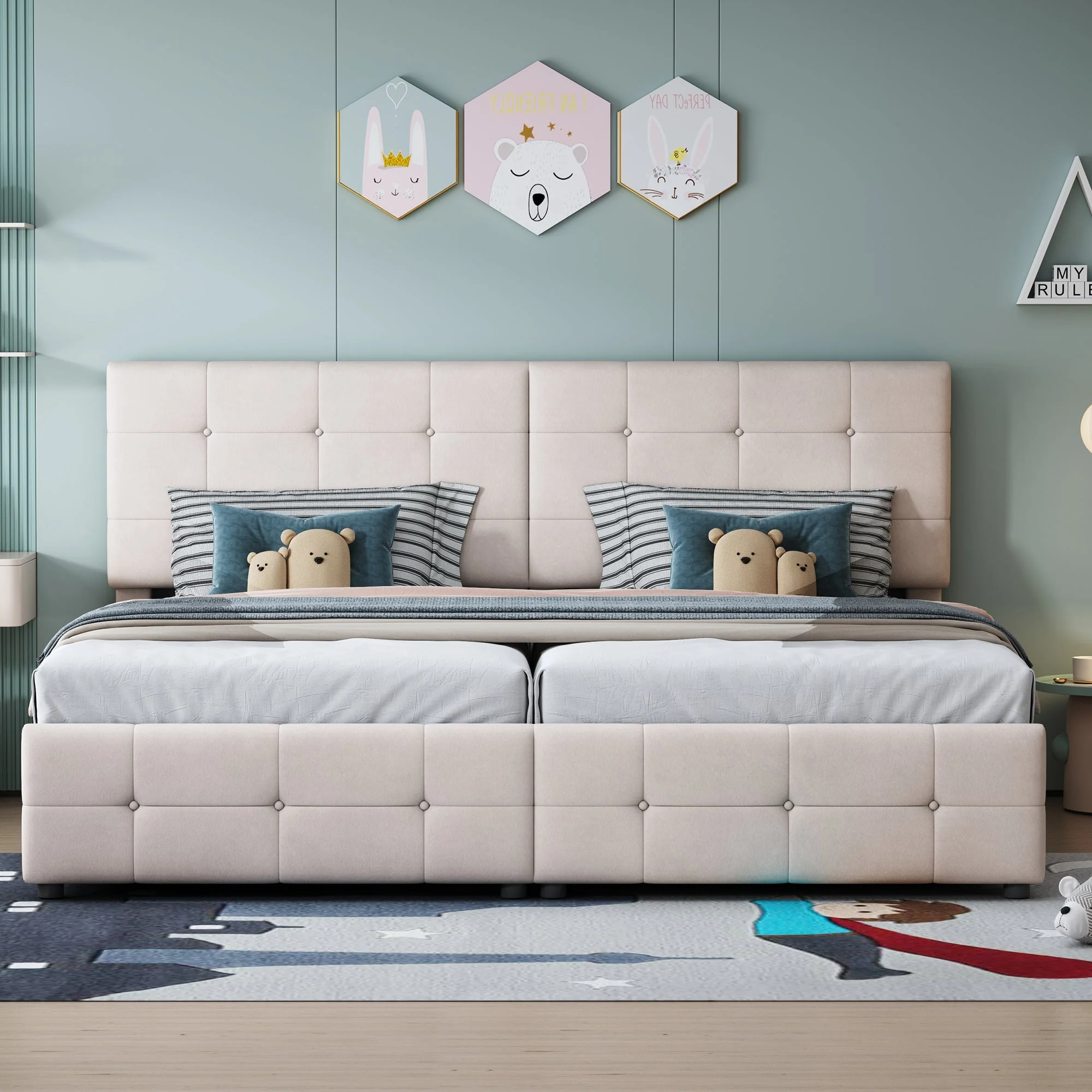 Upholstered Bed 180x200cm, Hydraulic Storage High Box Multifunctional, Beige Velvet - Image 2