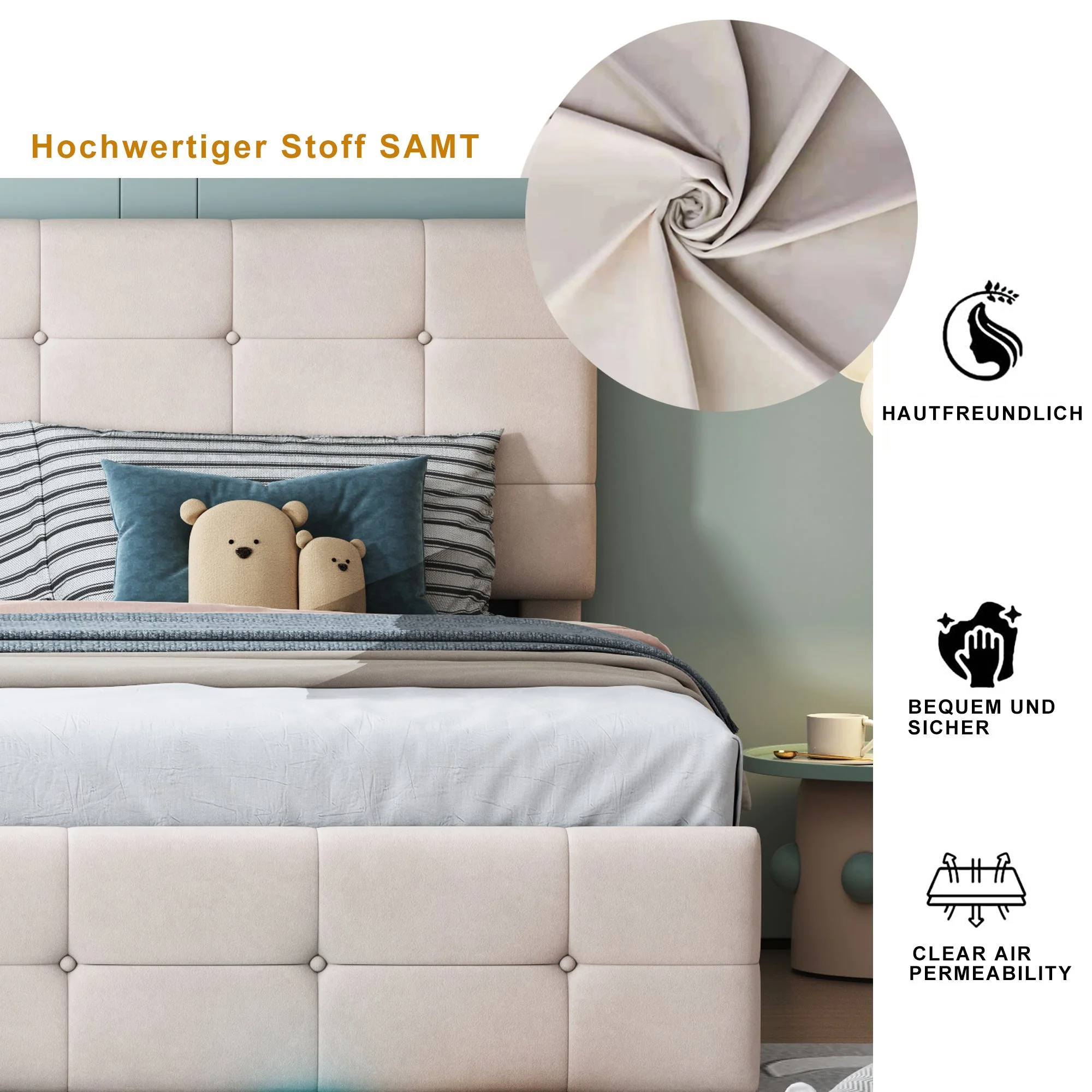 Upholstered Bed 180x200cm, Hydraulic Storage High Box Multifunctional, Beige Velvet - Image 4