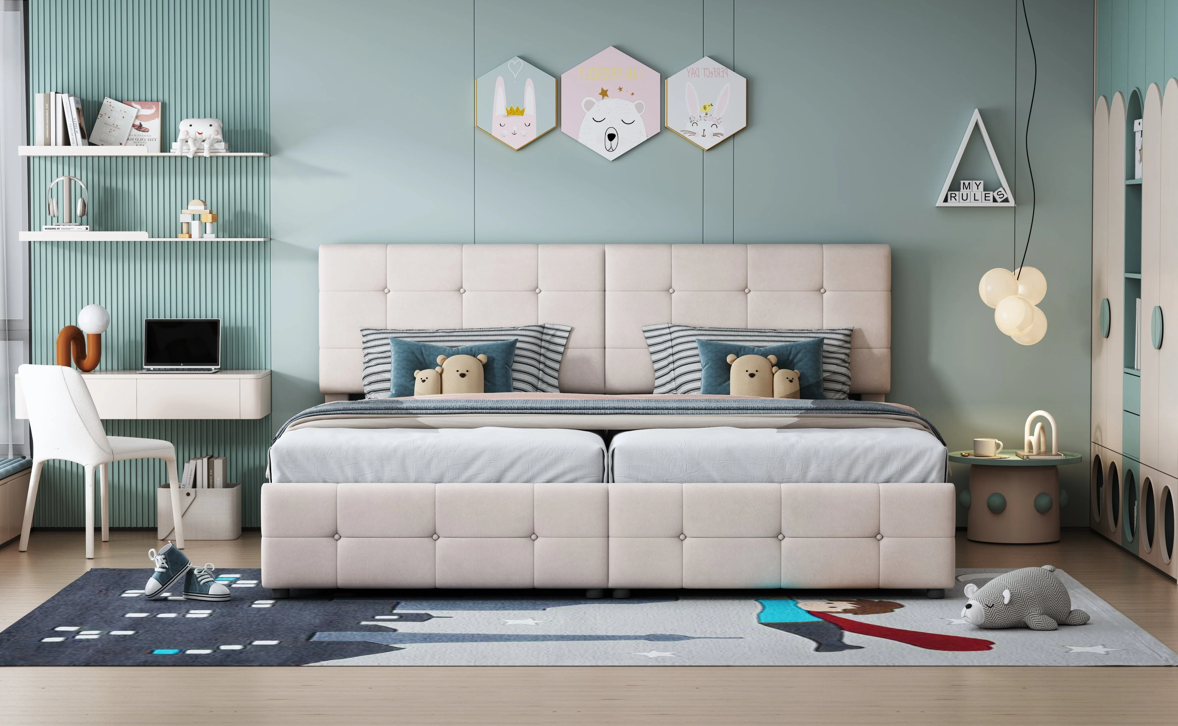 Upholstered Bed 180x200cm, Hydraulic Storage High Box Multifunctional, Beige Velvet - Image 6