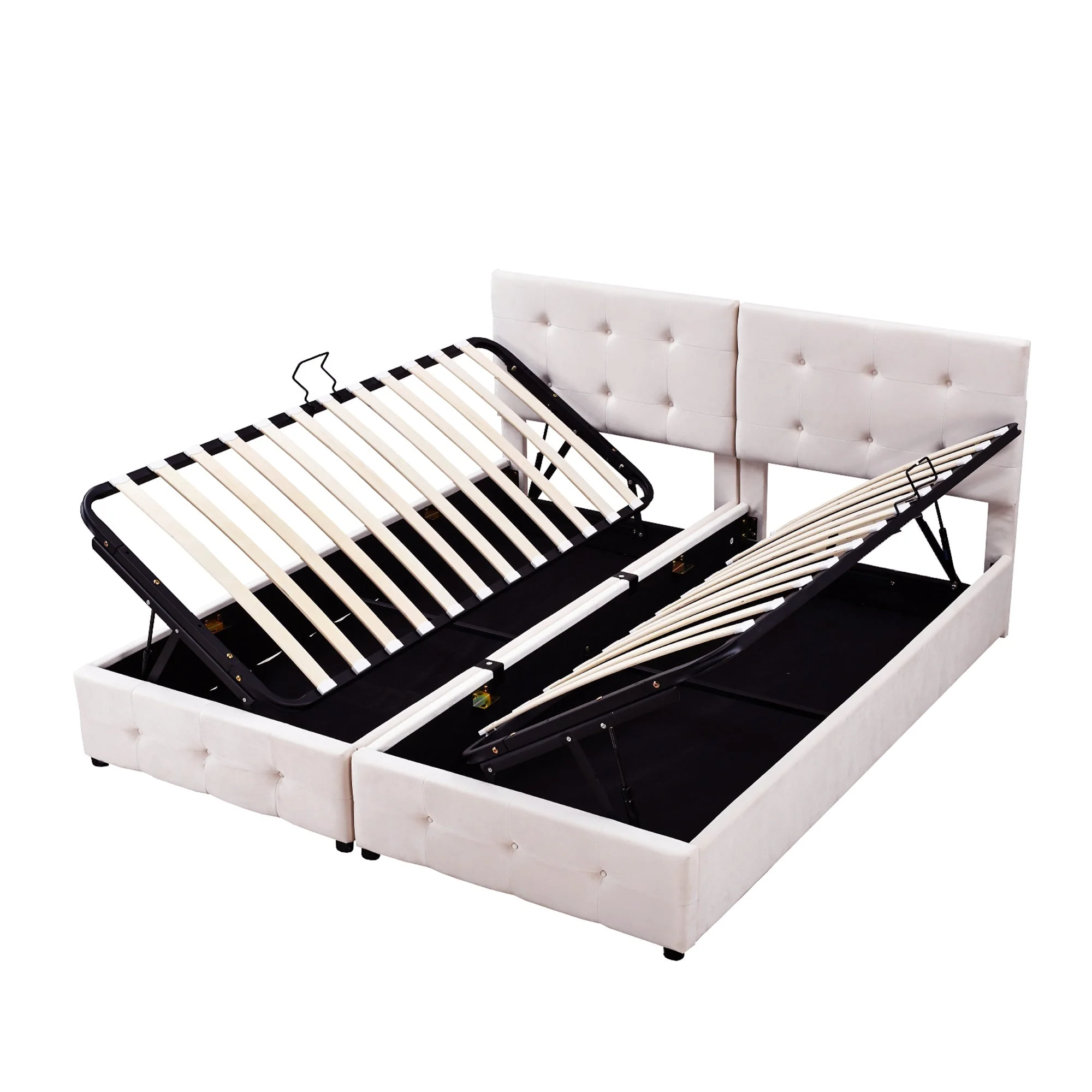 Upholstered Bed 180x200cm, Hydraulic Storage High Box Multifunctional, Beige Velvet - Image 8