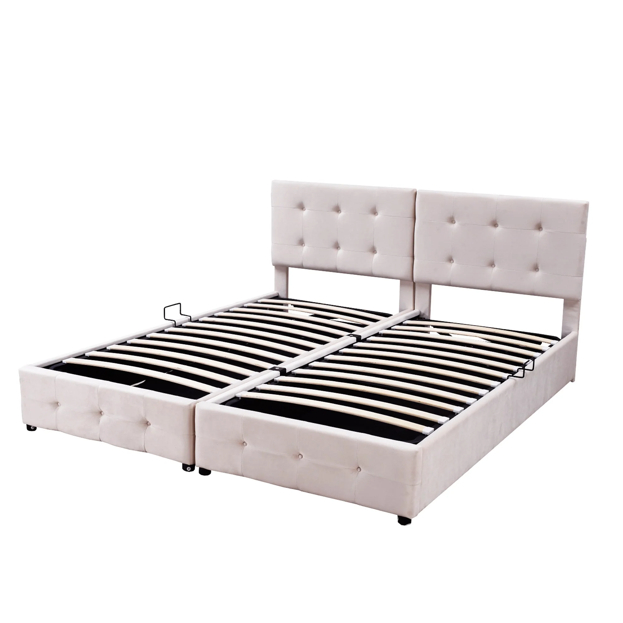 Upholstered Bed 180x200cm, Hydraulic Storage High Box Multifunctional, Beige Velvet - Image 9