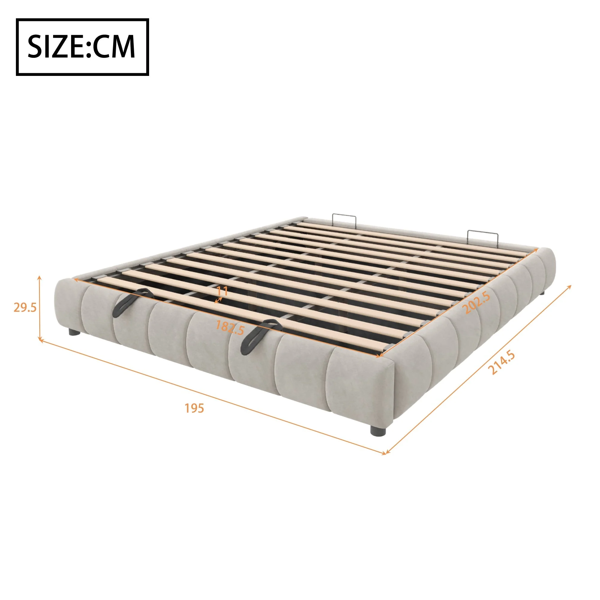 Upholstered Bed 180x200cm LED Floating Frame Storage, Beige - Image 6