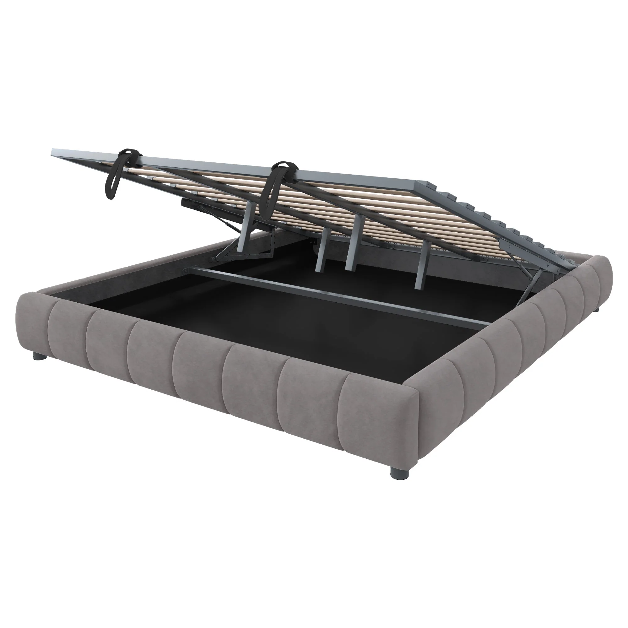 Upholstered Bed, 180x200cm LED Floating with Storage, Grey - Image 7