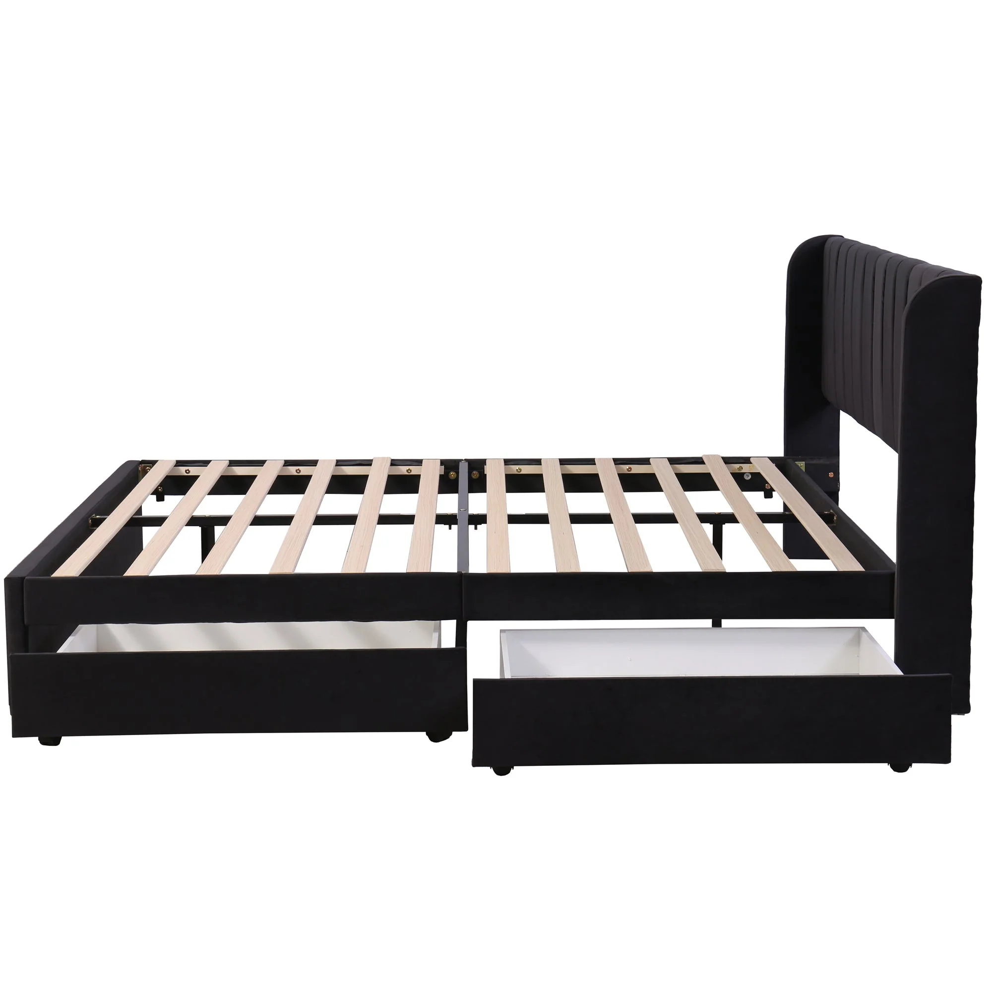 Upholstered Bed 180x200cm Slatted Base Headboard 2 Drawers, Black Velvet - Image 9