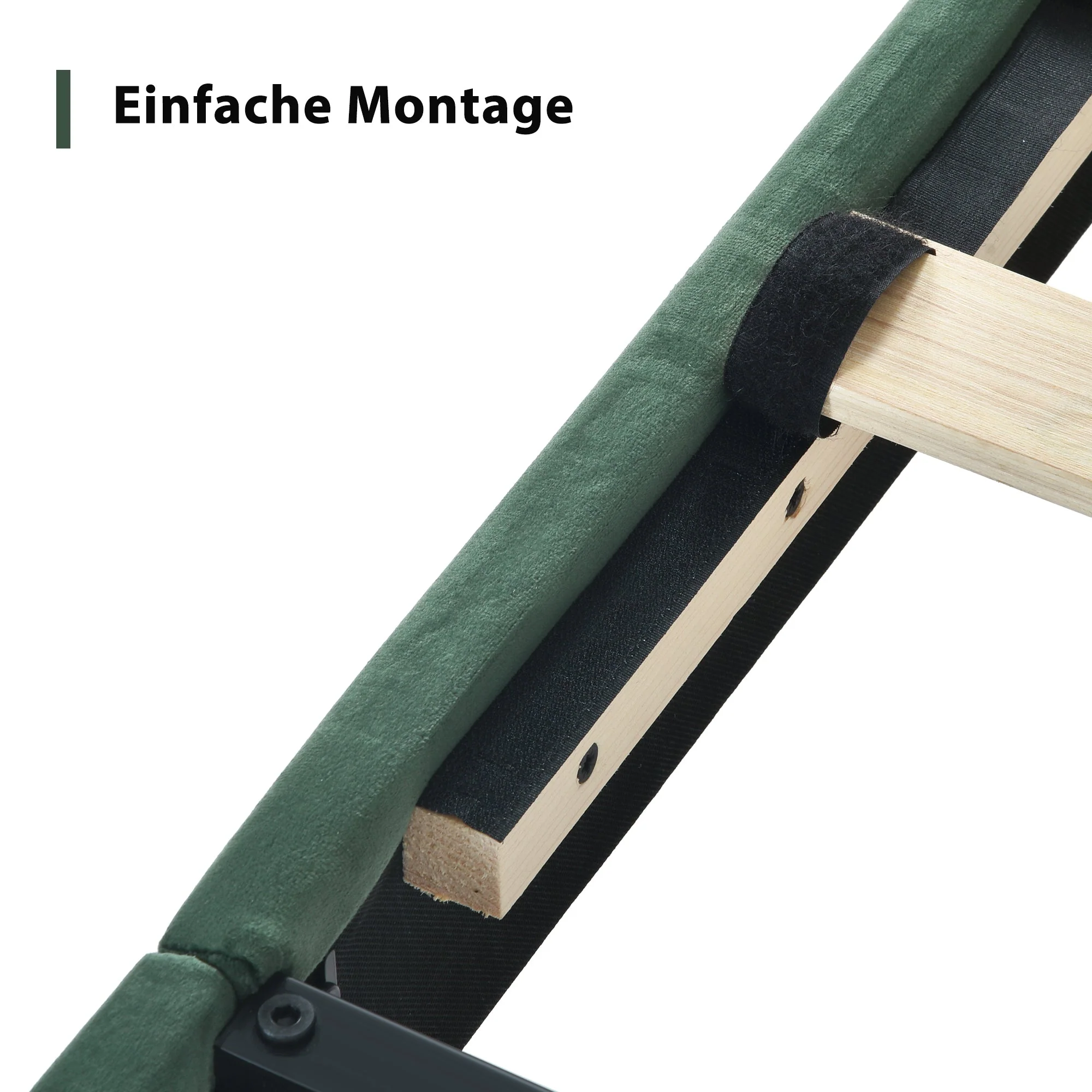 Upholstered Bed, 90 x 200 cm, Slatted Frame & Headboard, Velvet Dark Green - Image 11