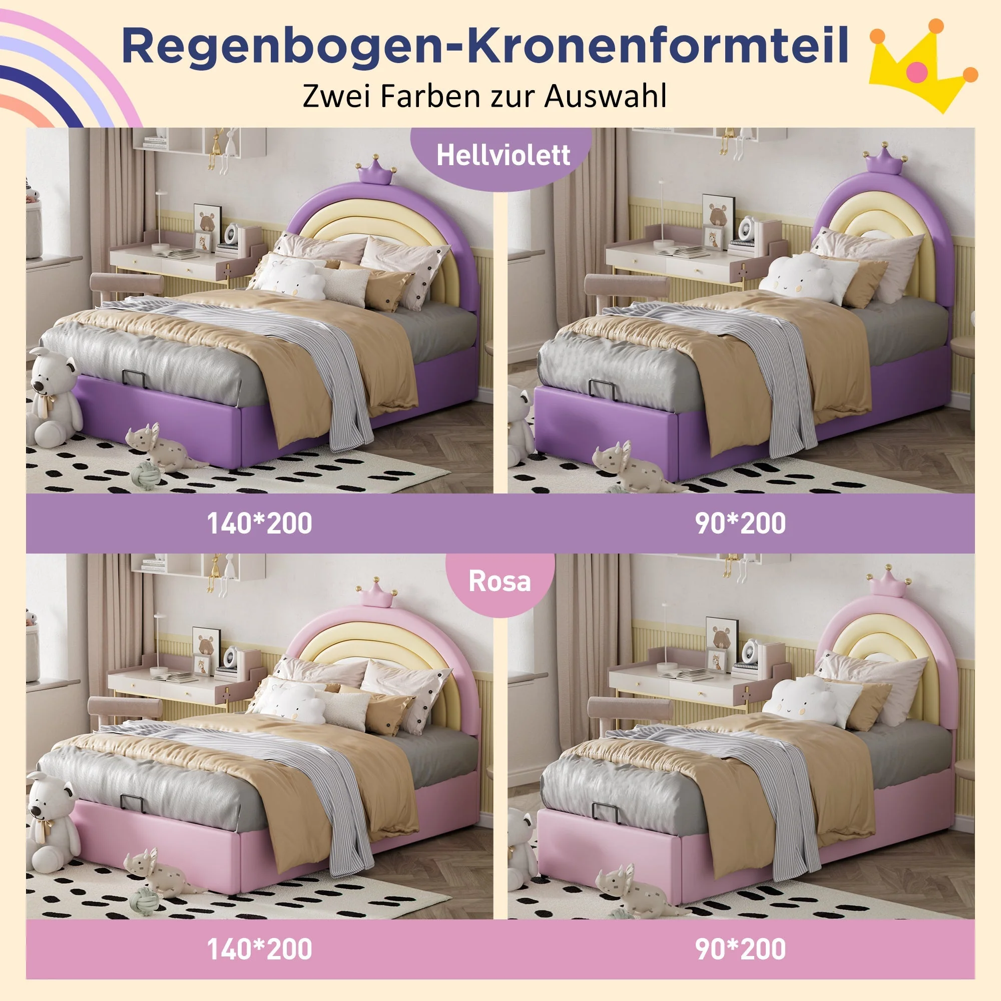 Upholstered Bed 90x200cm Hydraulic Adjustable Headboard - PU Pink - Image 10