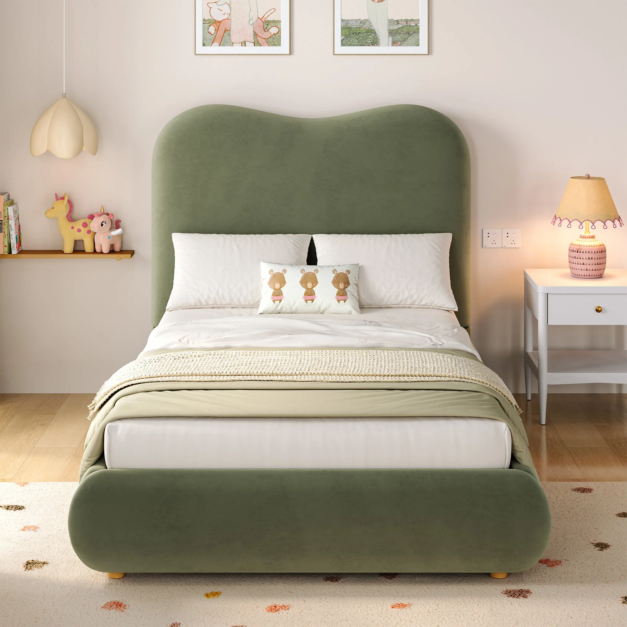 Upholstered Bed 90x200cm, Hydraulic Storage, Headboard & Slatted Frame, Velvet Green - Image 4